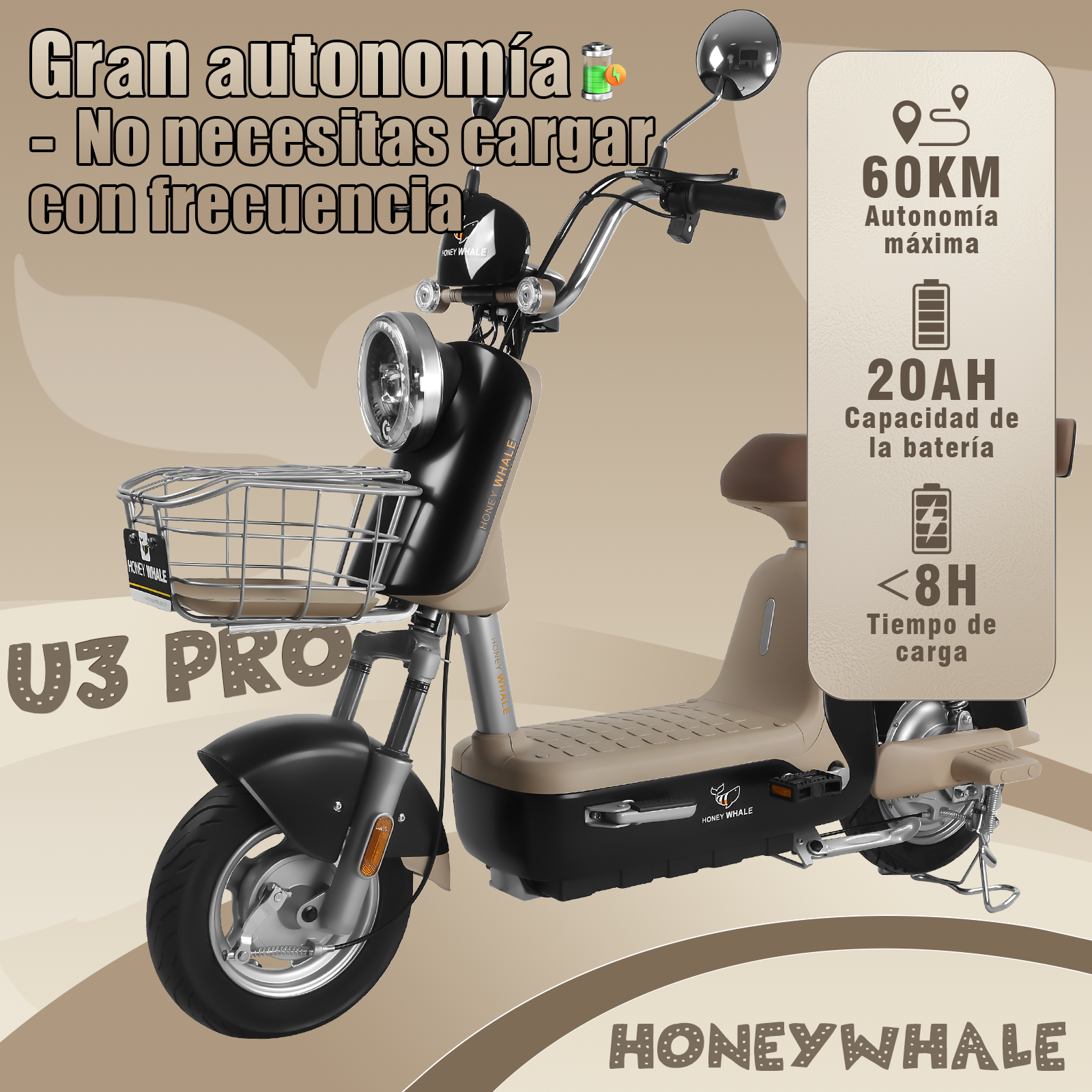 Foto 4 pulgar | Motobici Electrica Honey Whale U3-pro Negro