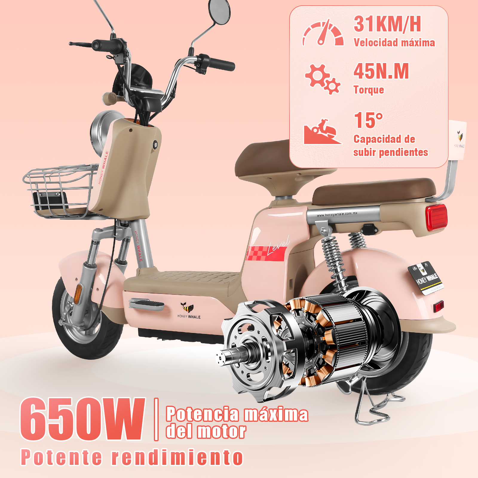 Foto 2 | Motobici Electrica Honey Whale U3-pro Rosa