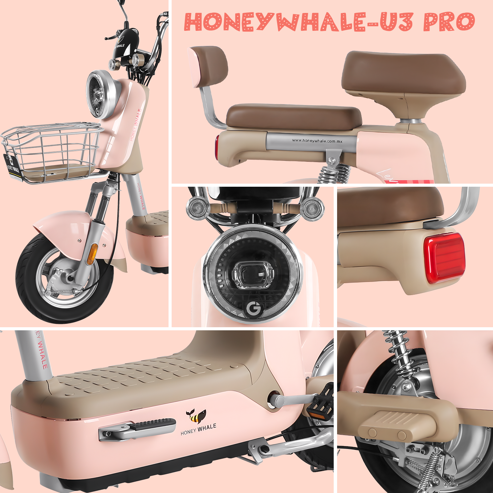 Foto 8 pulgar | Motobici Electrica Honey Whale U3-pro Rosa