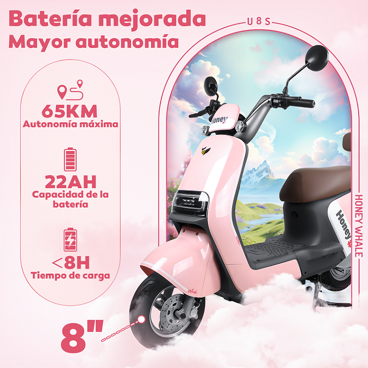 Foto 4 pulgar | Motobici Electrica Honey Whale U8s Rosa