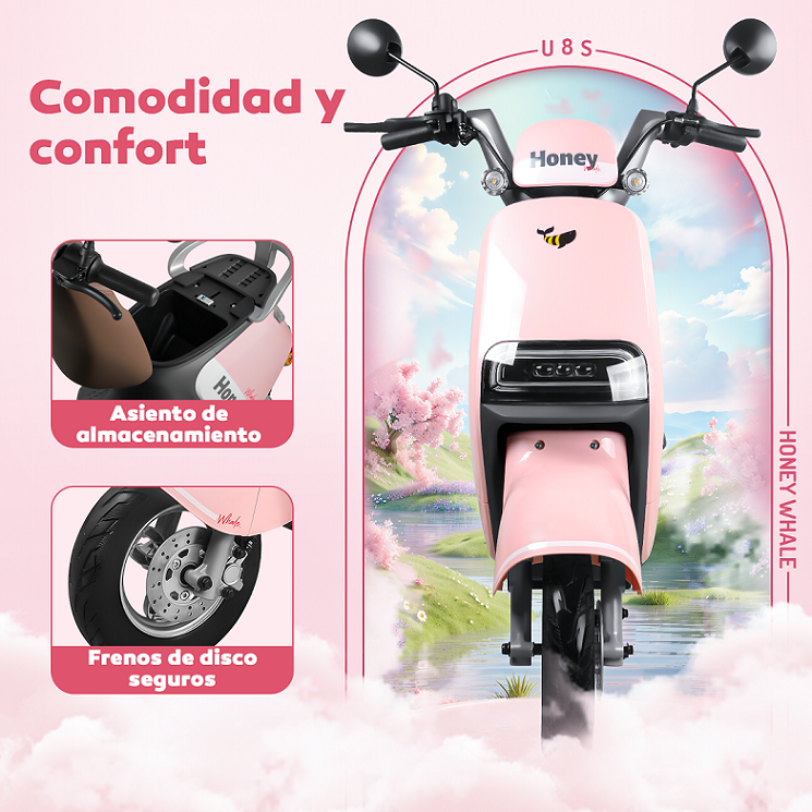 Foto 5 pulgar | Motobici Electrica Honey Whale U8s Rosa