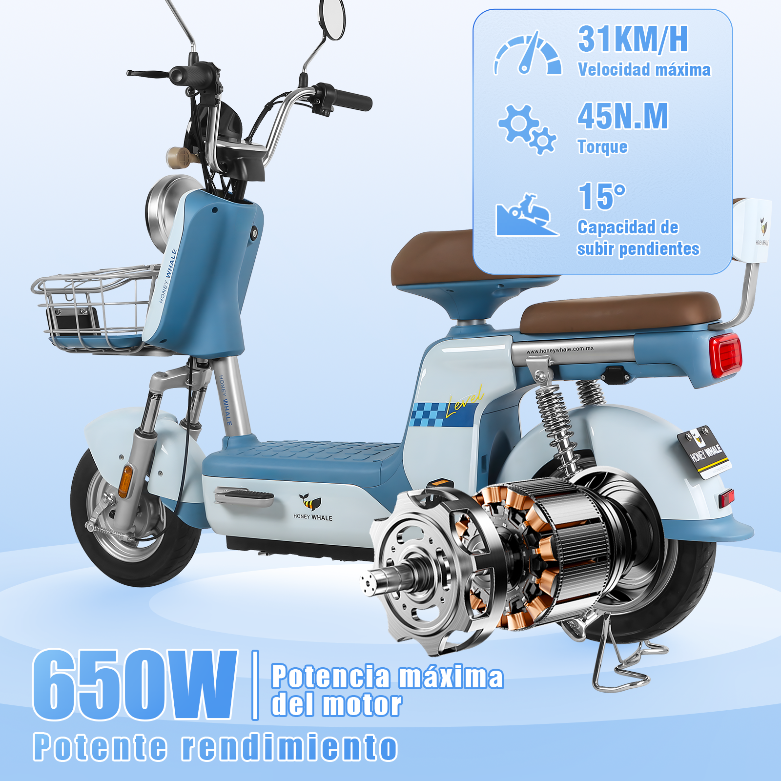 Foto 2 | Motobici Electrica Honey Whale U3-pro Azul