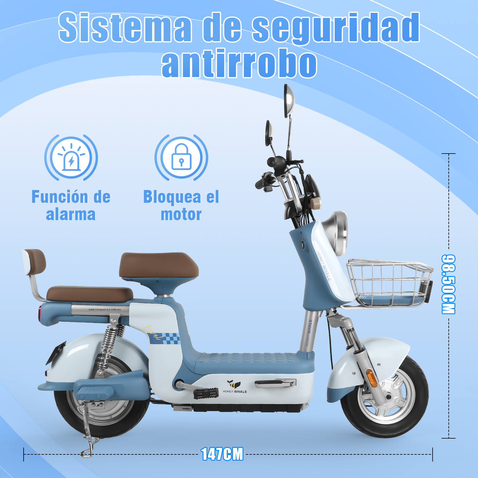 Foto 7 pulgar | Motobici Electrica Honey Whale U3-pro Azul