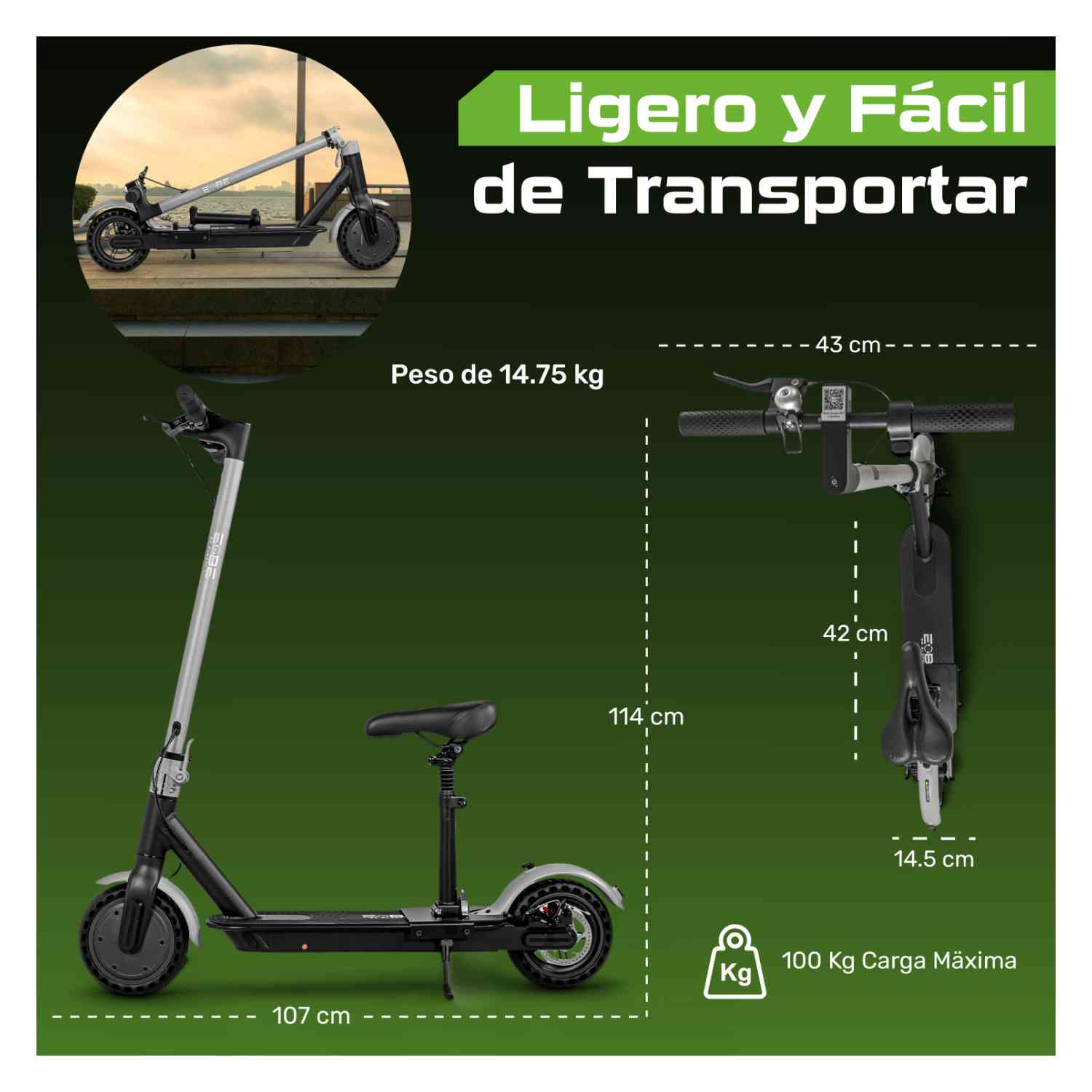 Foto 6 pulgar | Scooter Electrico con Asiento 30 Km/h App Movilidad Gps Luz Led