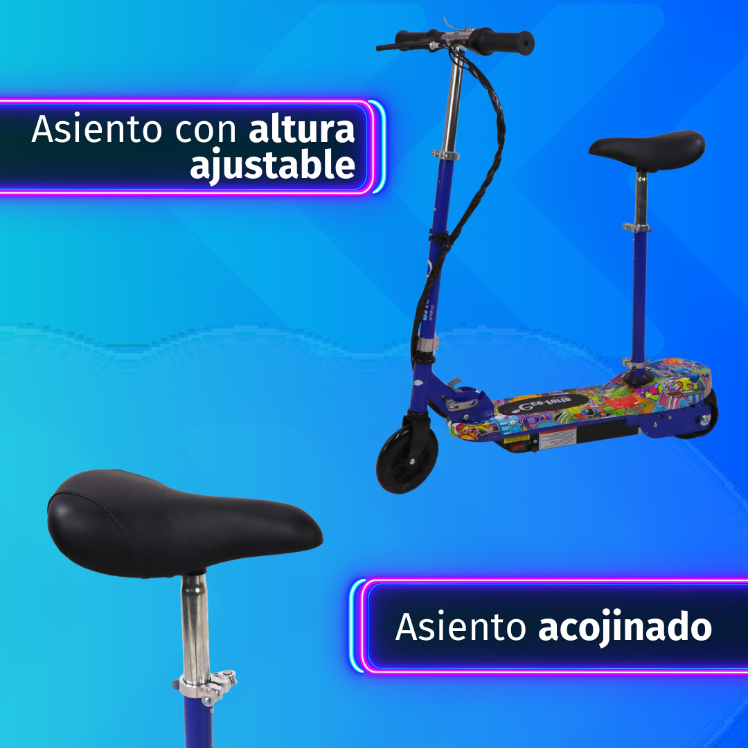 Foto 4 pulgar | Patín Eléctrico Eco-forte Cd02-s Waterprinting Con Asiento Azul