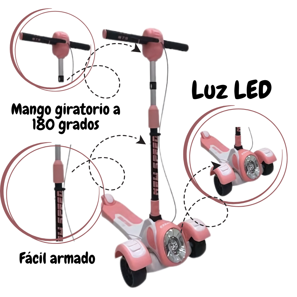 Foto 3 pulgar | Scooter de Pie con Luz y Sonido Plegable Rosa para Niñas