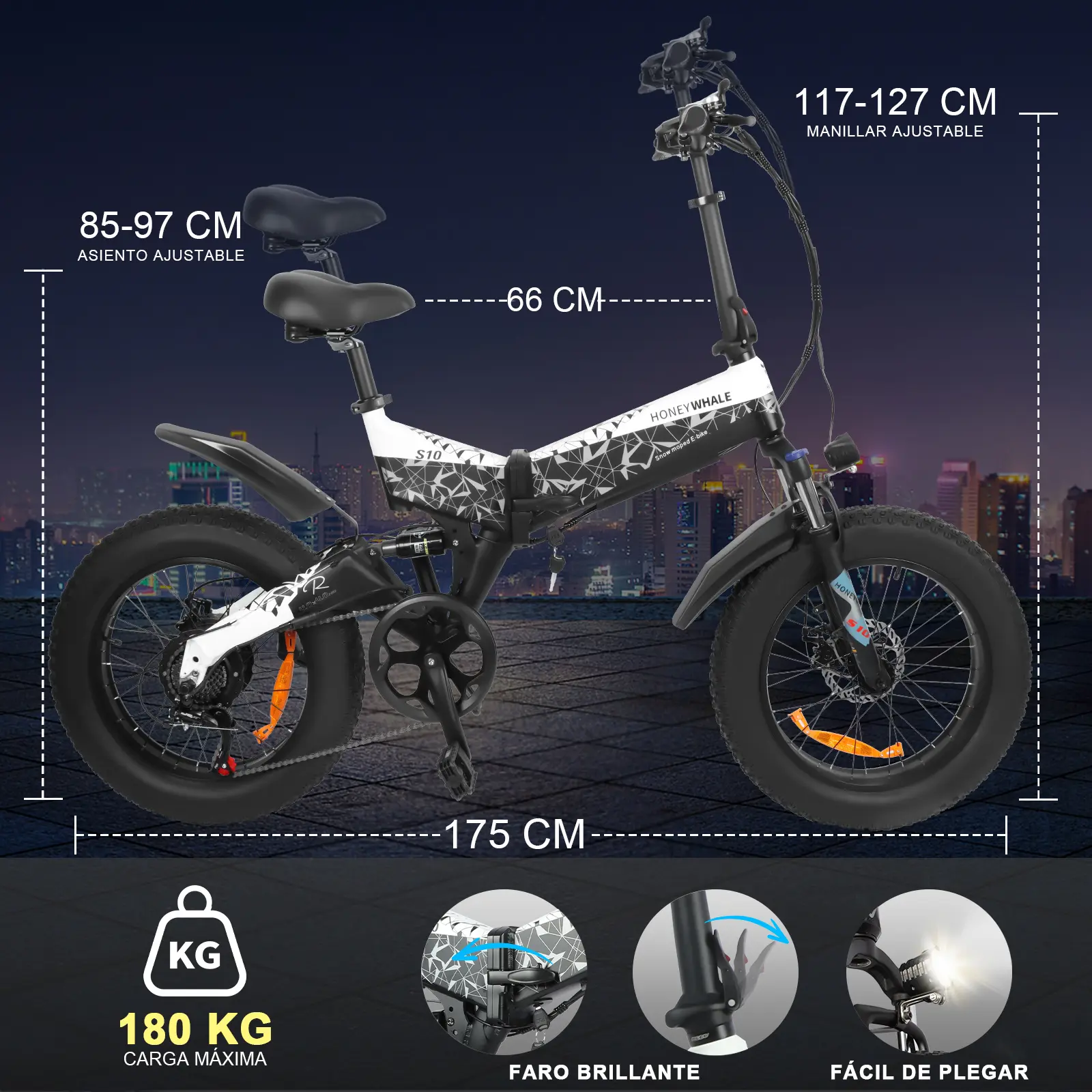 Foto 8 pulgar | Bicicleta Eléctrica Plegable Honey Whale S10 Blanco