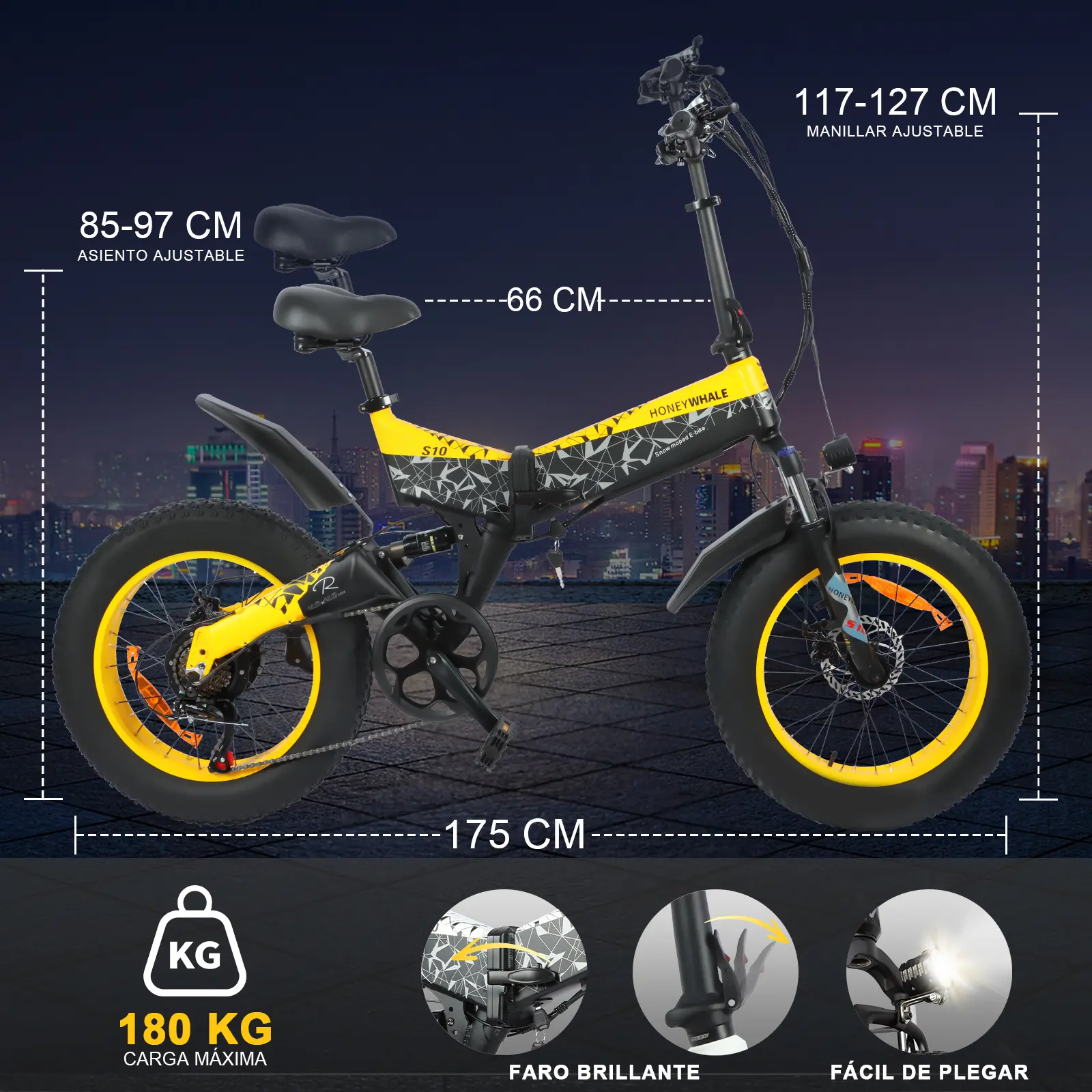 Foto 7 | Bicicleta Eléctrica Plegable Honey Whale S10 Amarillo