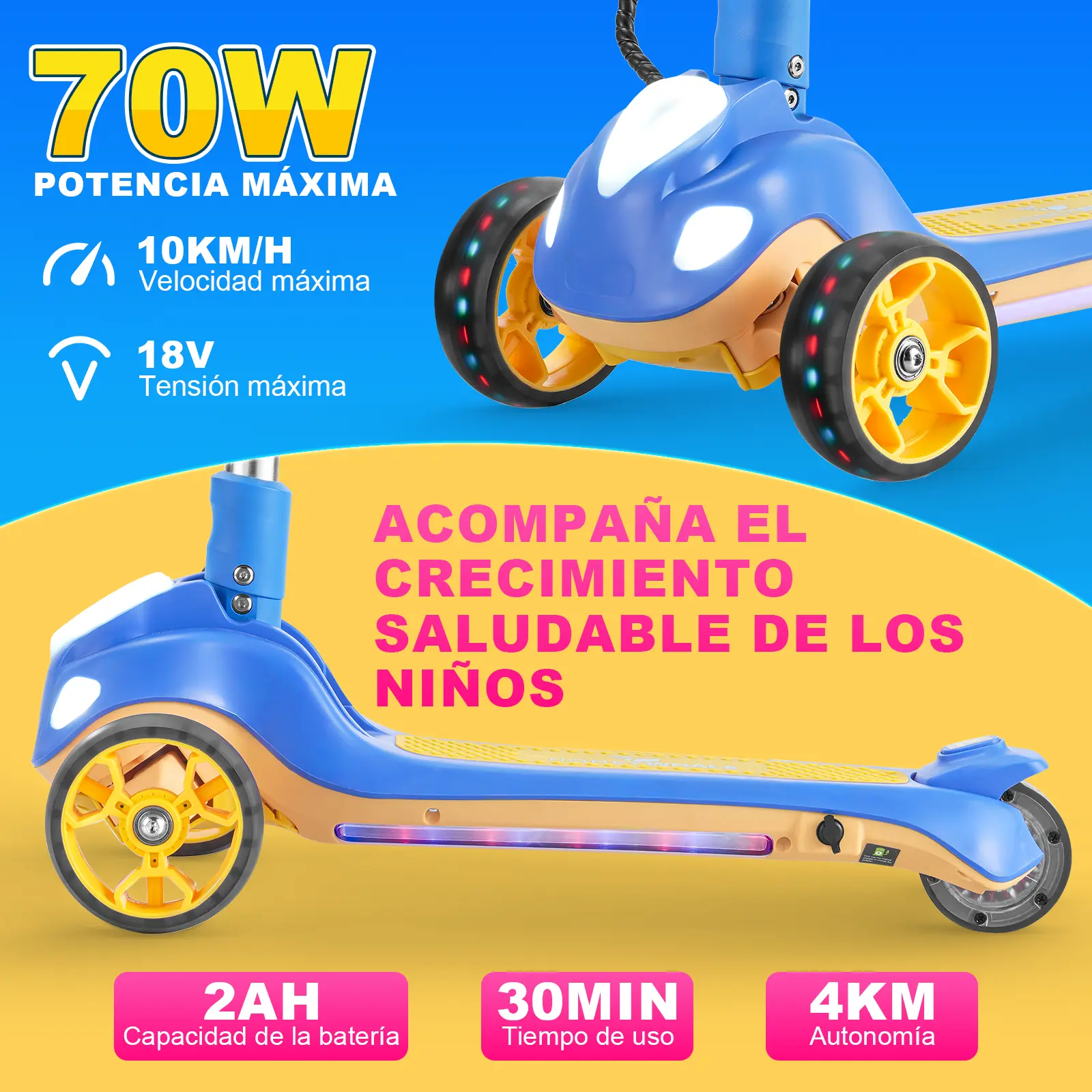 Foto 3 pulgar | Scooter Electrico Infantil Honey Whale Rm2 Pro Azul