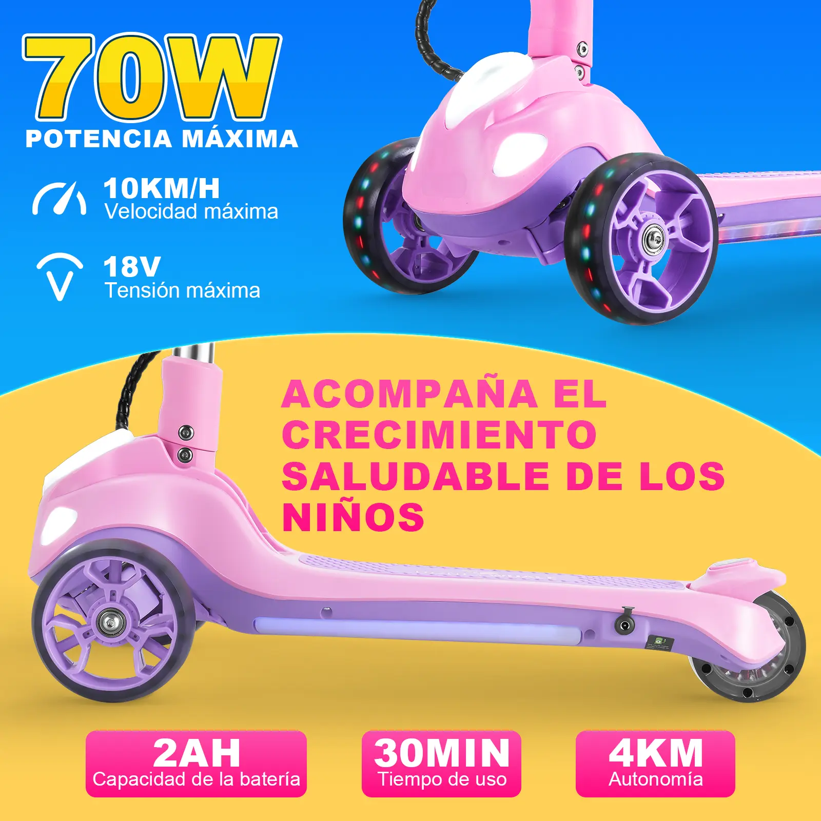 Foto 3 pulgar | Scooter Eléctrico Infantil Honey Whale Rm2 Pro Rosa