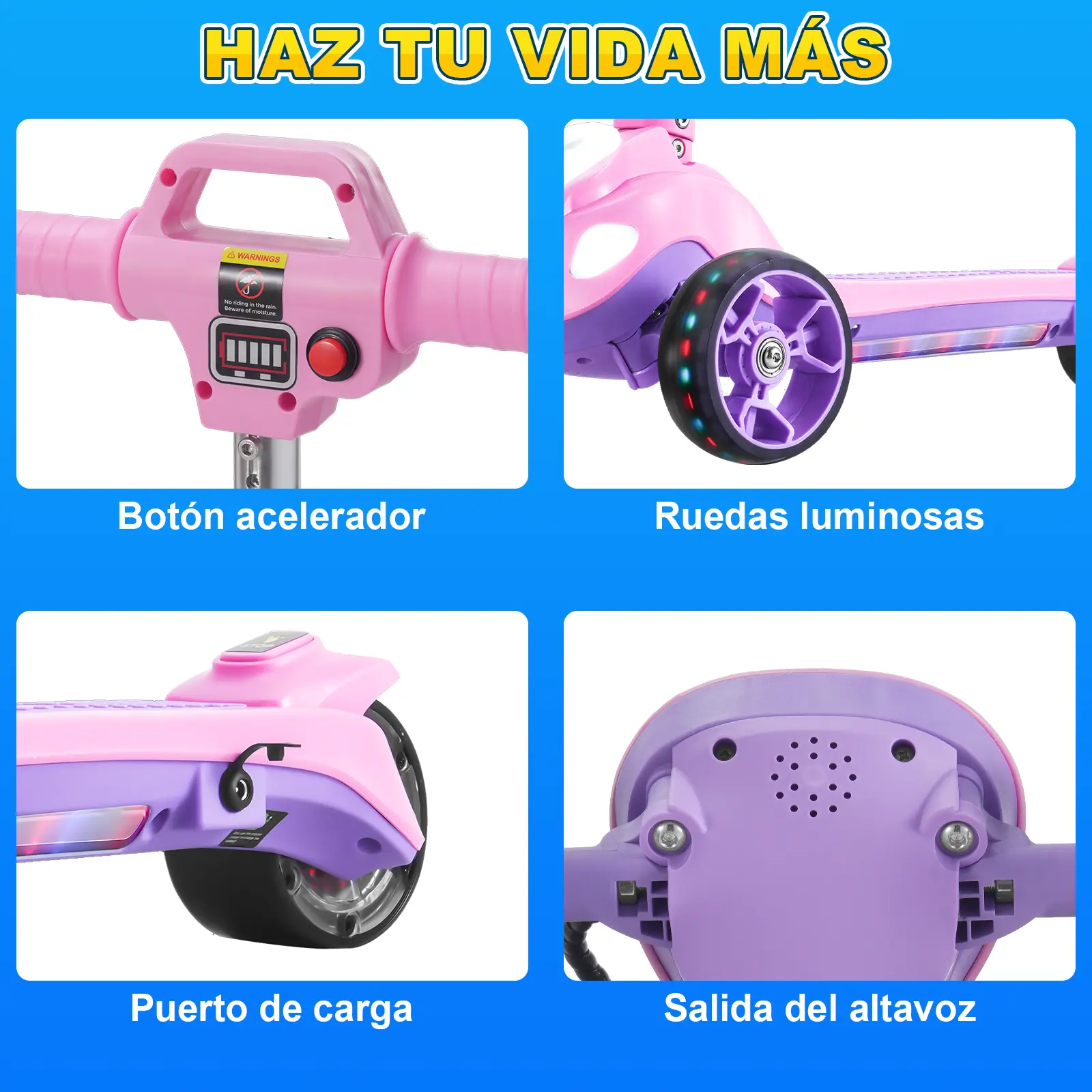 Foto 7 pulgar | Scooter Eléctrico Infantil Honey Whale Rm2 Pro Rosa