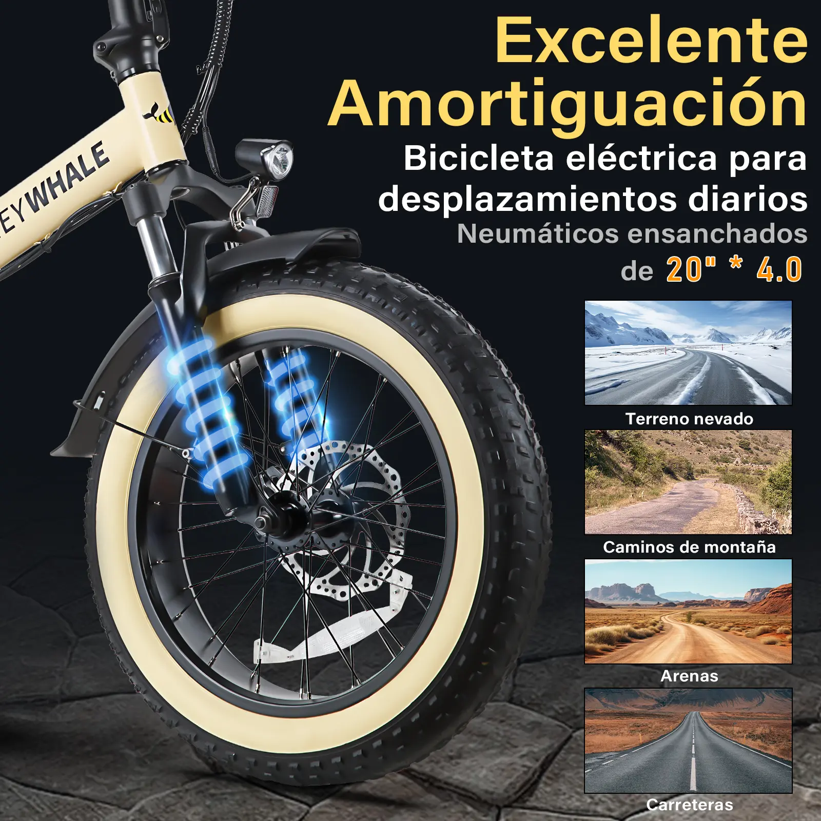 Foto 4 pulgar | Bicicleta Eléctrica Plegable Honey Whale F6 Amarilla