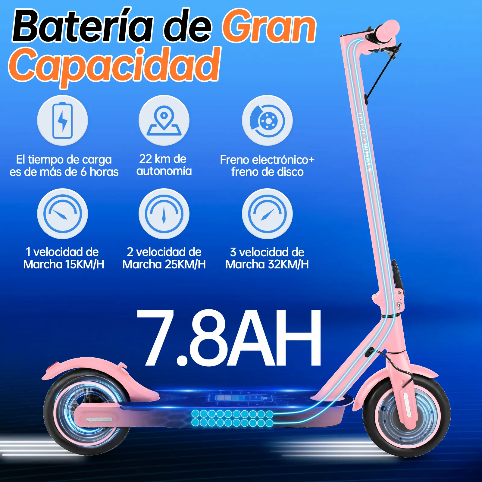 Foto 5 pulgar | Scooter Eléctrico Honey Whale E9 Pro V2 Rosa