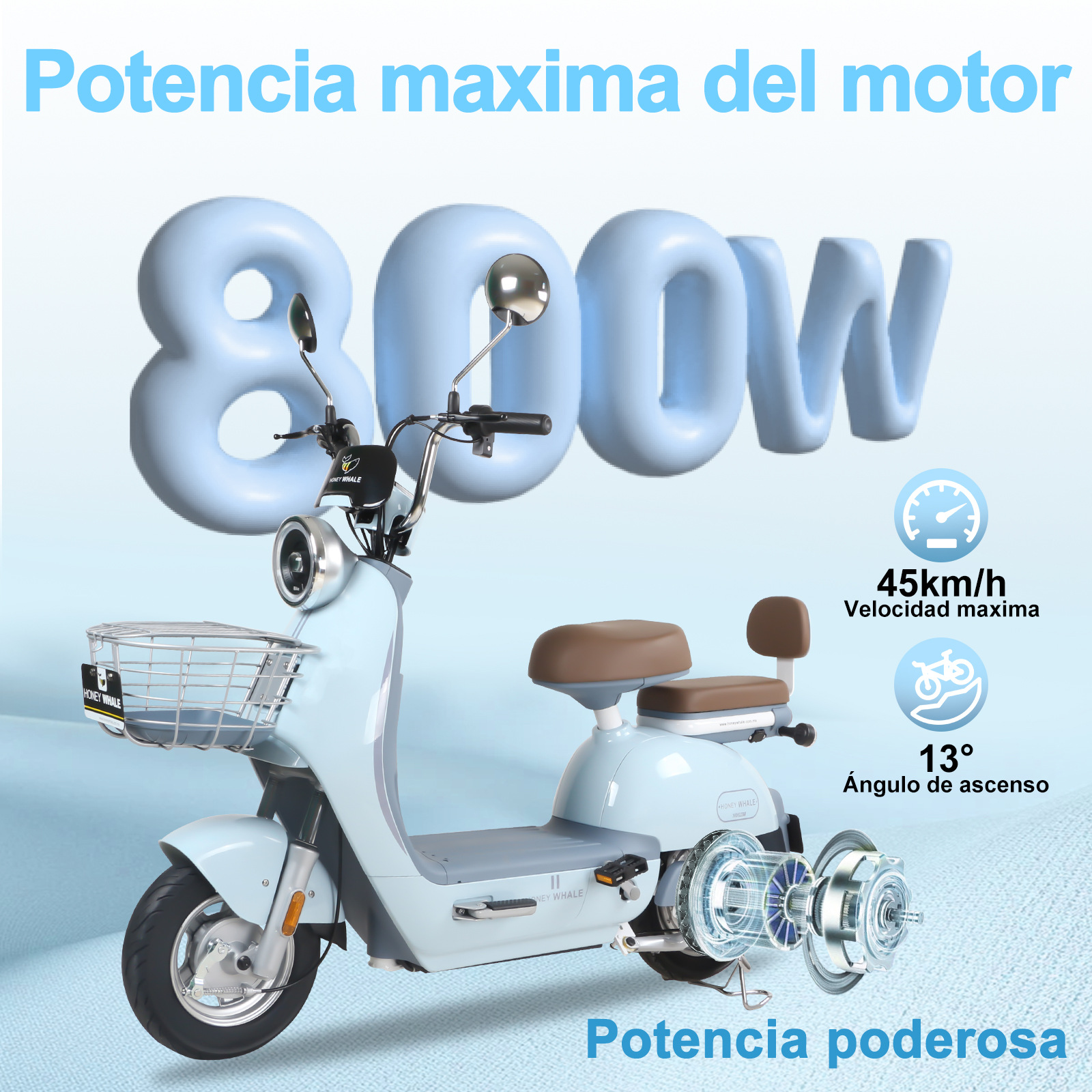 Foto 3 pulgar | Motobici Eléctrica Honey Whale Una Azul