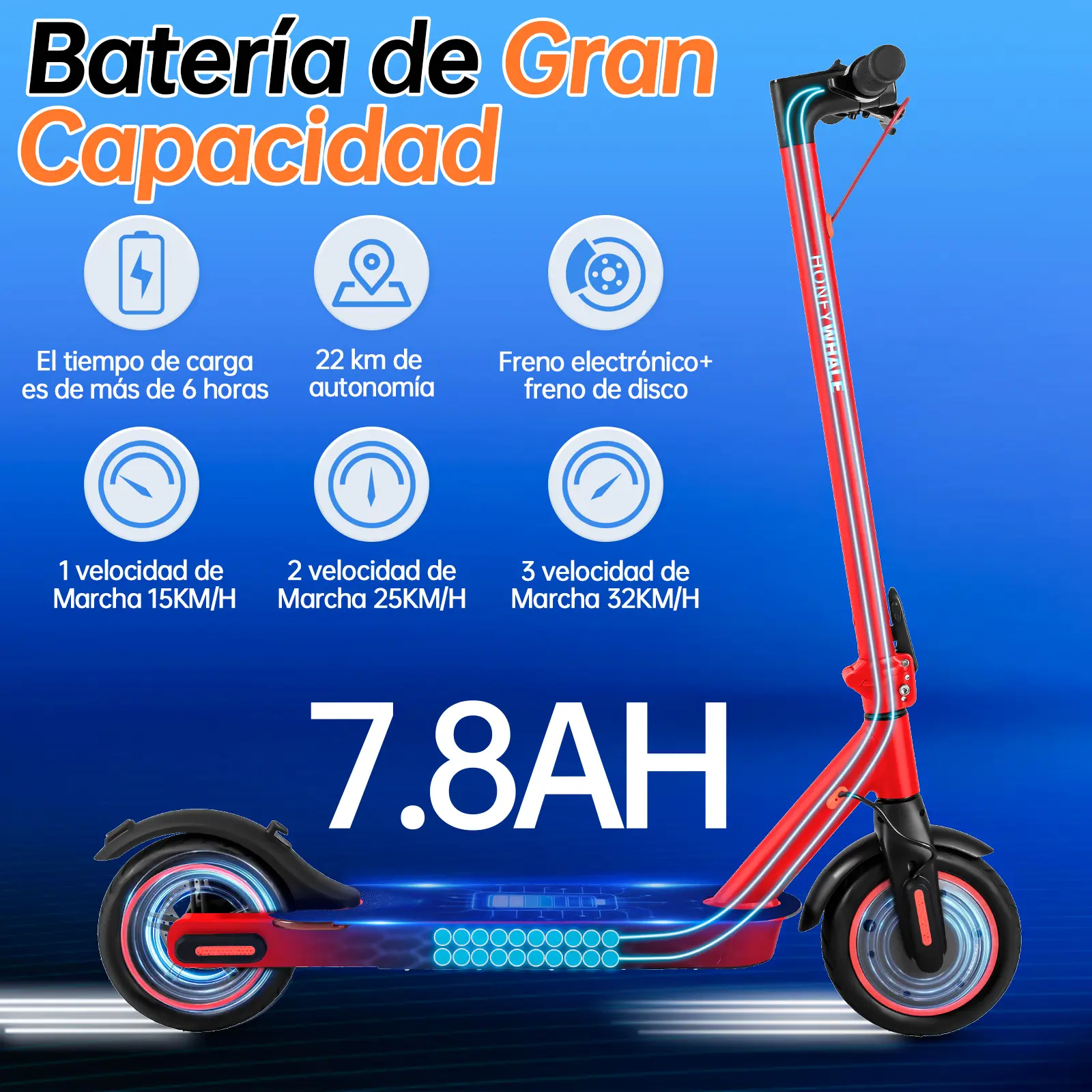 Foto 5 pulgar | Scooter Eléctrico Honey Whale E9 Pro V2 Rojo