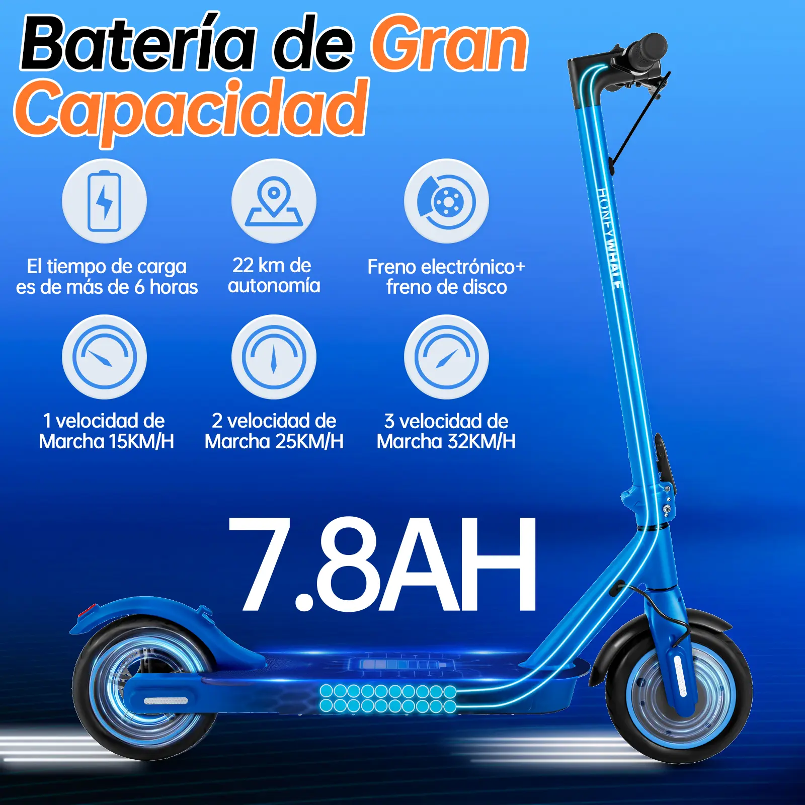Foto 5 pulgar | Scooter Eléctrico Honey Whale M2 Pro V2 Azul