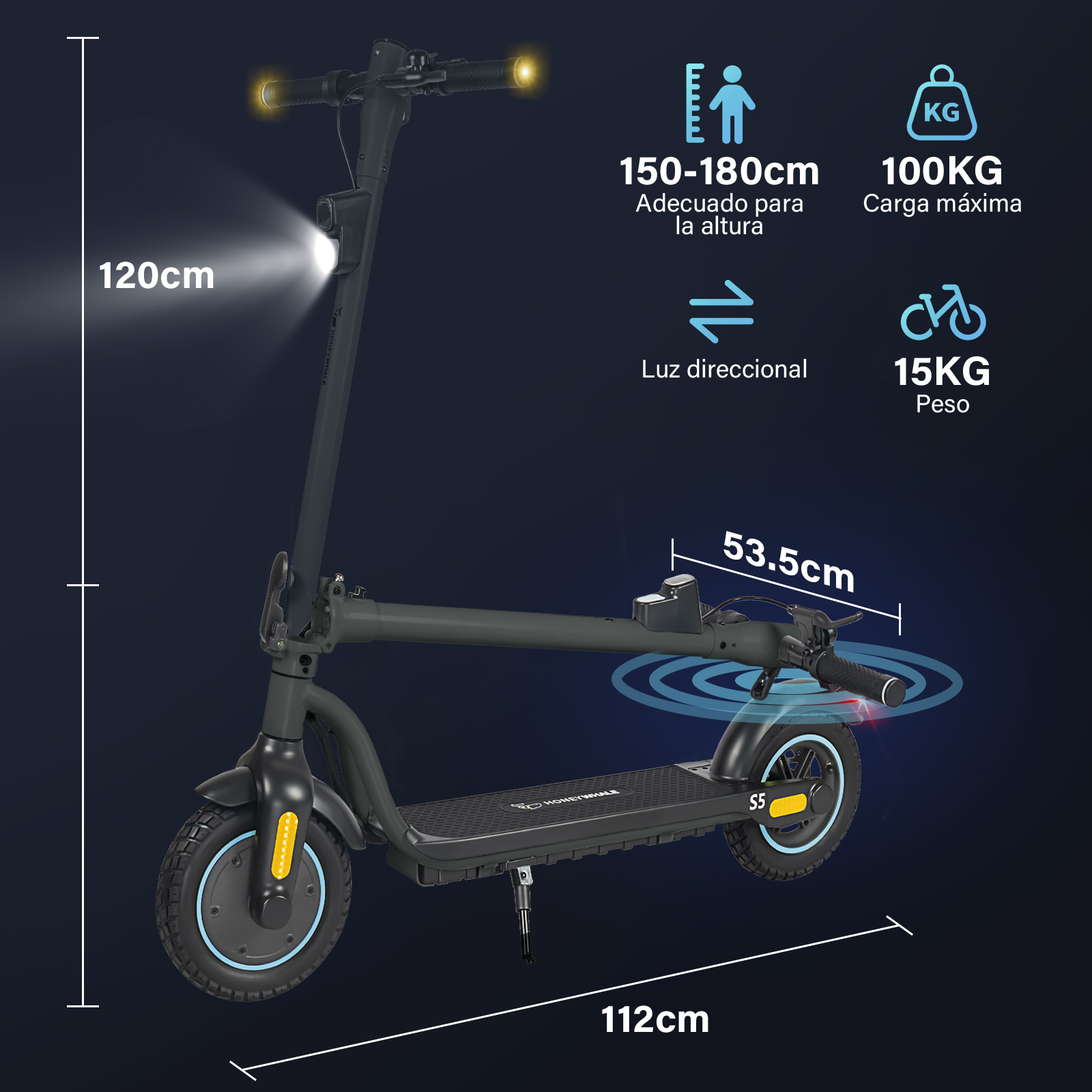 Foto 2 | Scooter Eléctrico Plegable Honey Whale S5 Negro