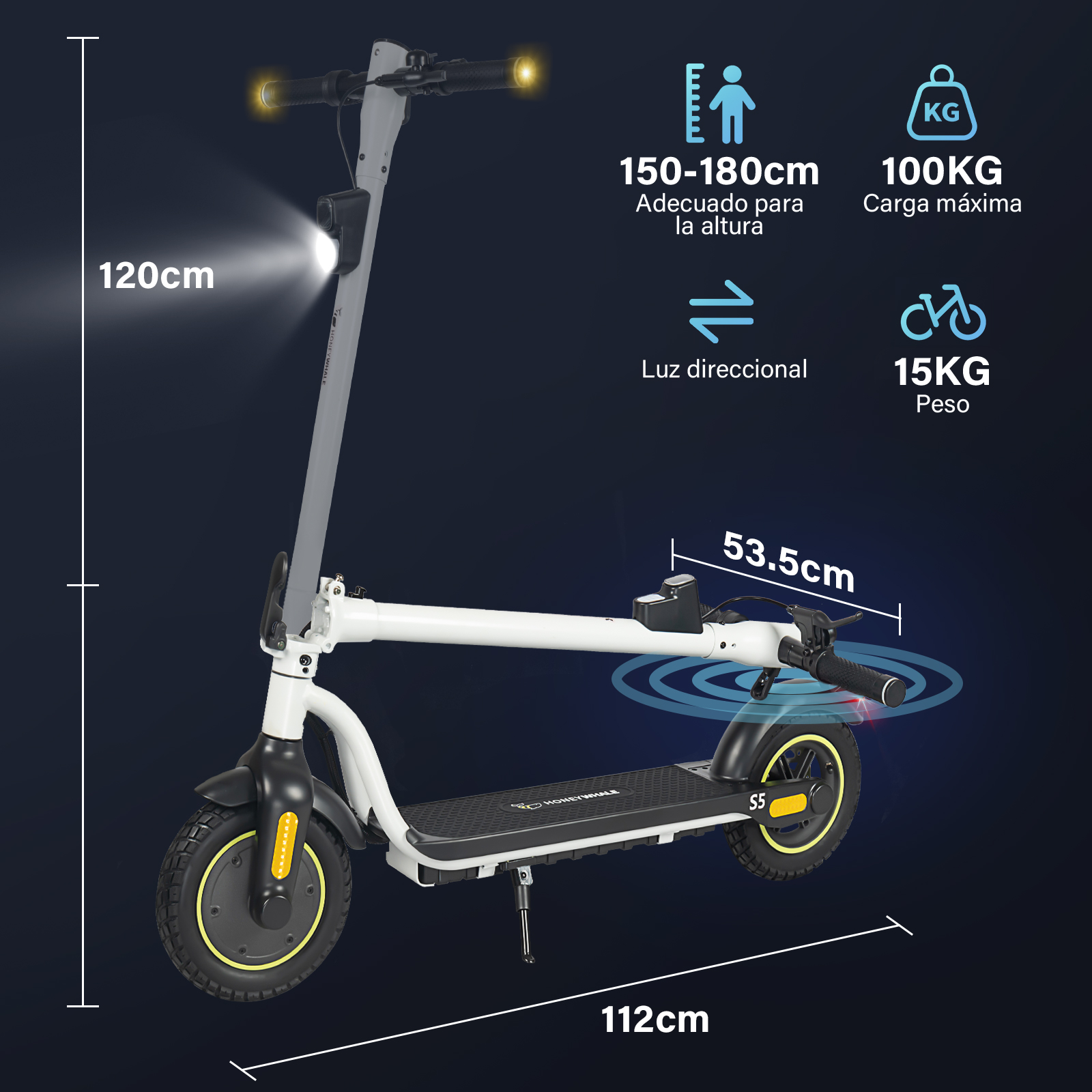 Foto 3 pulgar | Scooter Eléctrico Plegable Honey Whale S5 Blanco