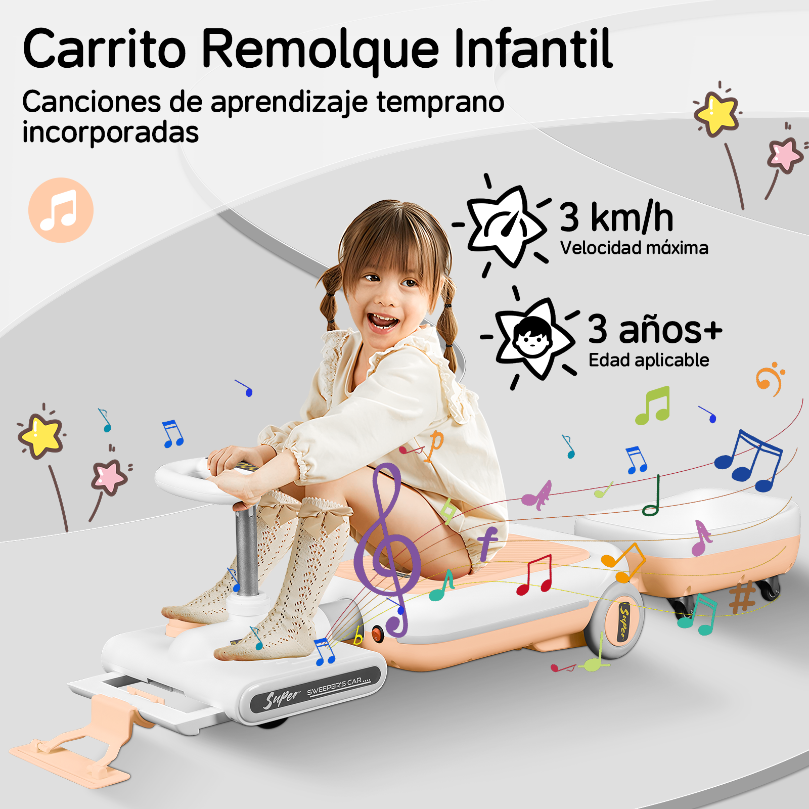 Foto 3 pulgar | Montable Eléctrico Infantil Con Luz Led Y Música Honey Whale S08 Amarillo
