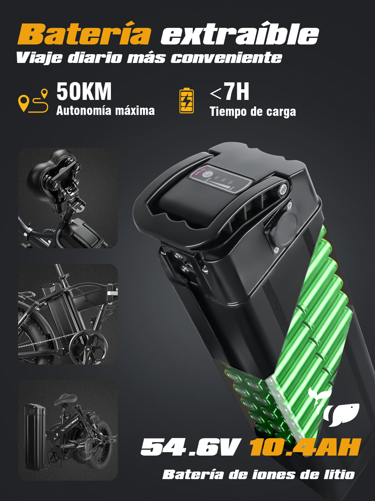 Foto 4 pulgar | Bicicleta Electrica Plegable Honey Whale F6-s Negro