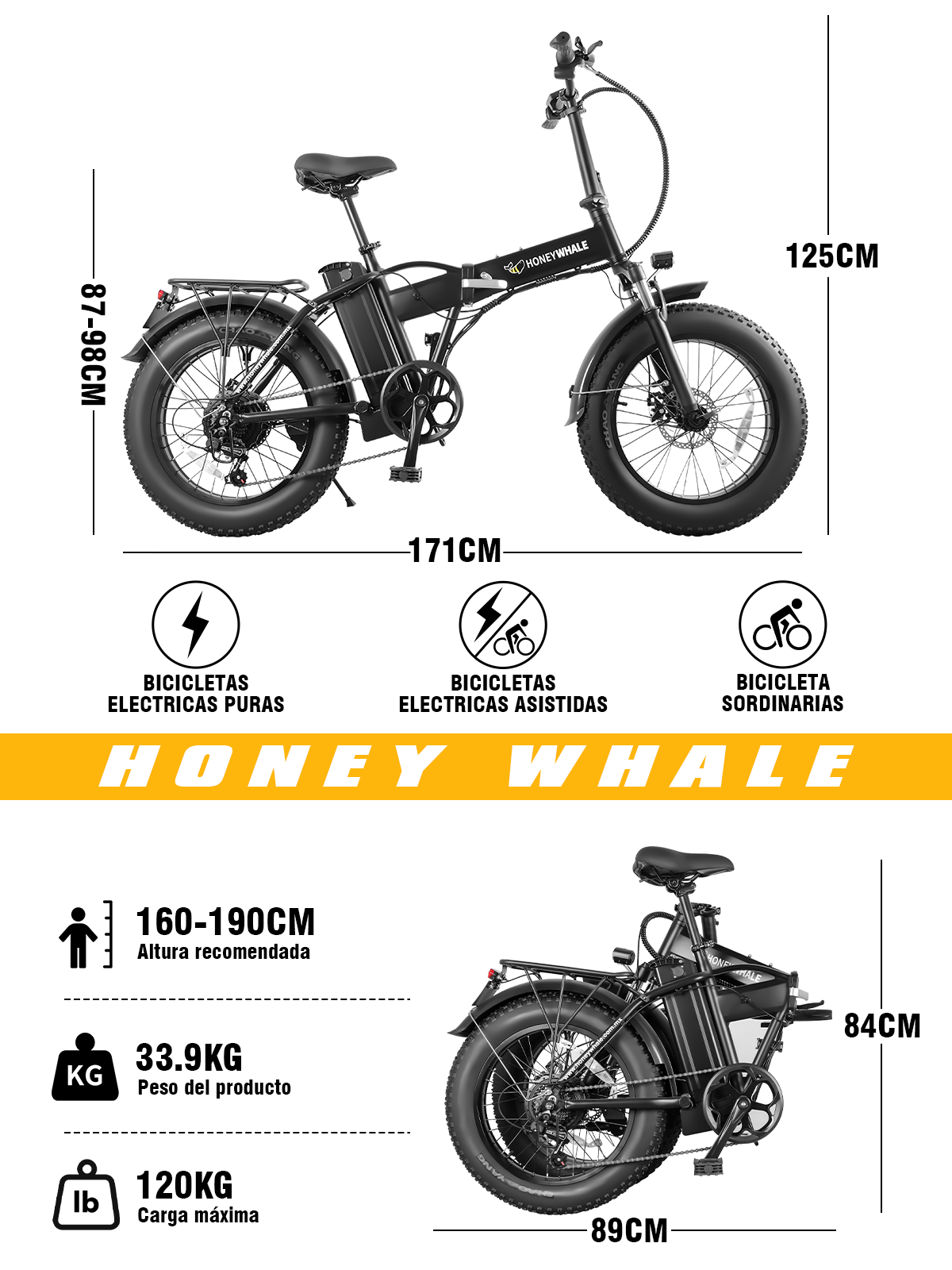 Foto 8 pulgar | Bicicleta Electrica Plegable Honey Whale F6-s Negro