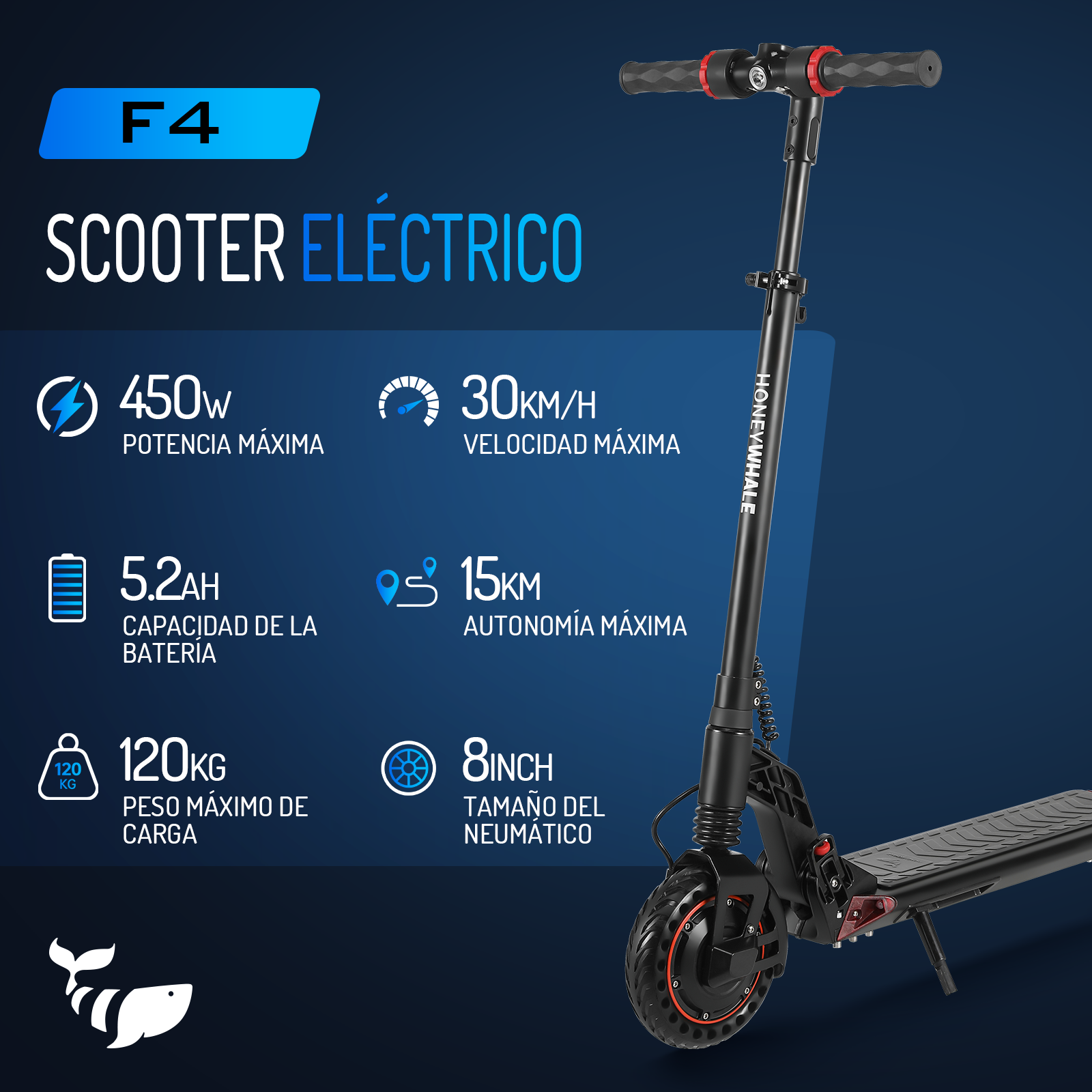 Foto 3 pulgar | Scooter Eléctrico Honey Whale F4 Negro