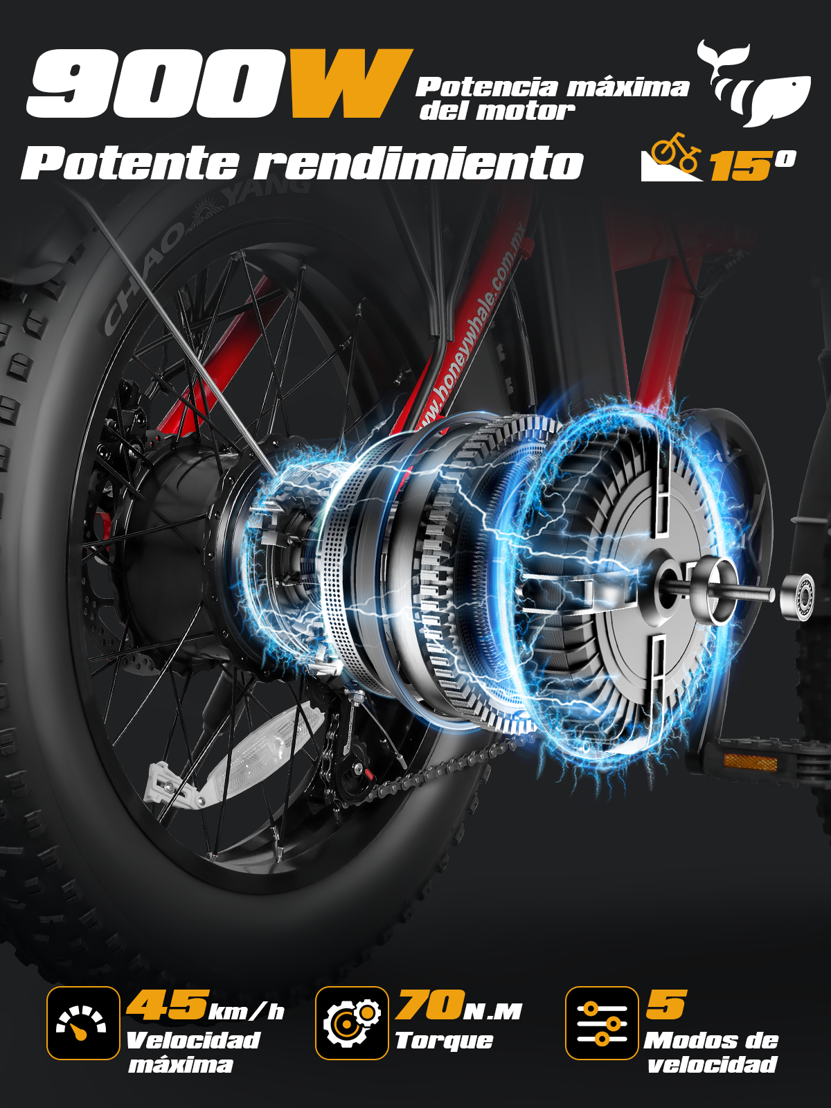 Foto 3 pulgar | Bicicleta Electrica Plegable Honey Whale F6-s Rojo