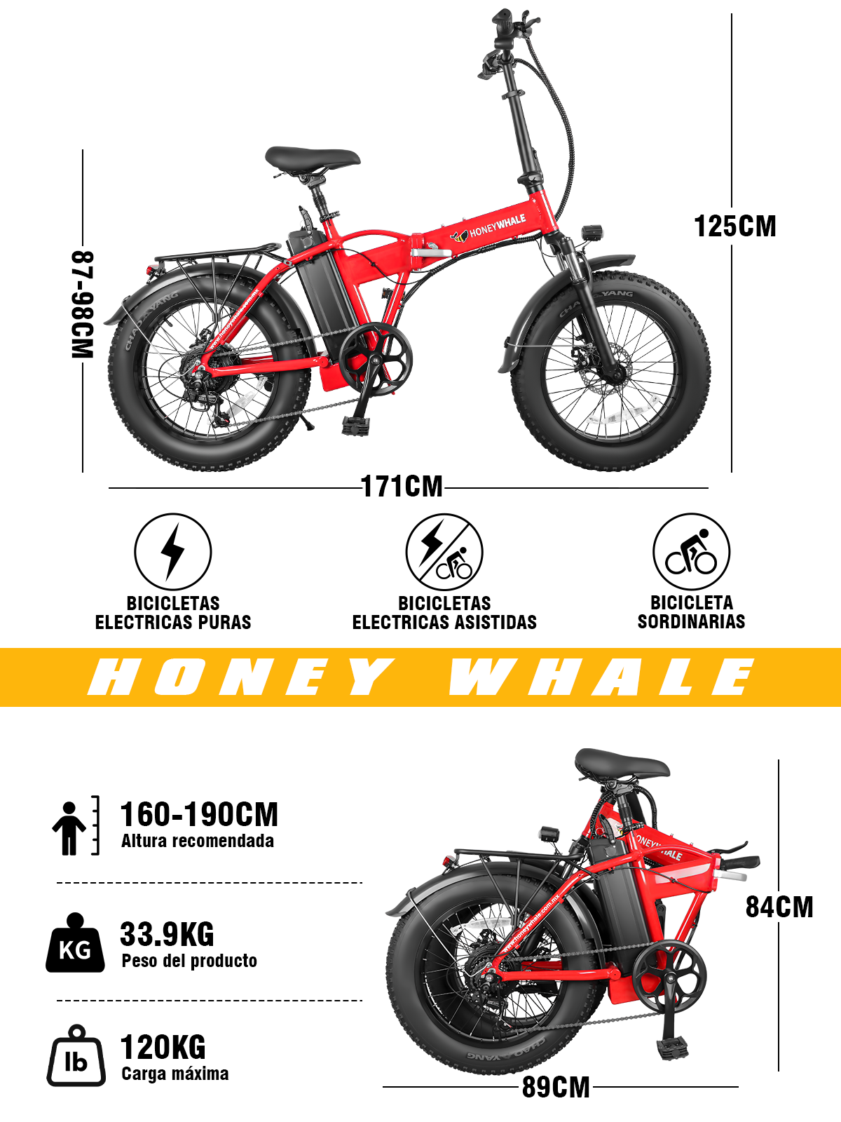 Foto 8 pulgar | Bicicleta Electrica Plegable Honey Whale F6-s Rojo
