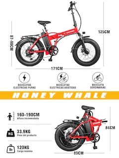 Foto 7 | Bicicleta Electrica Plegable Honey Whale F6-s Rojo