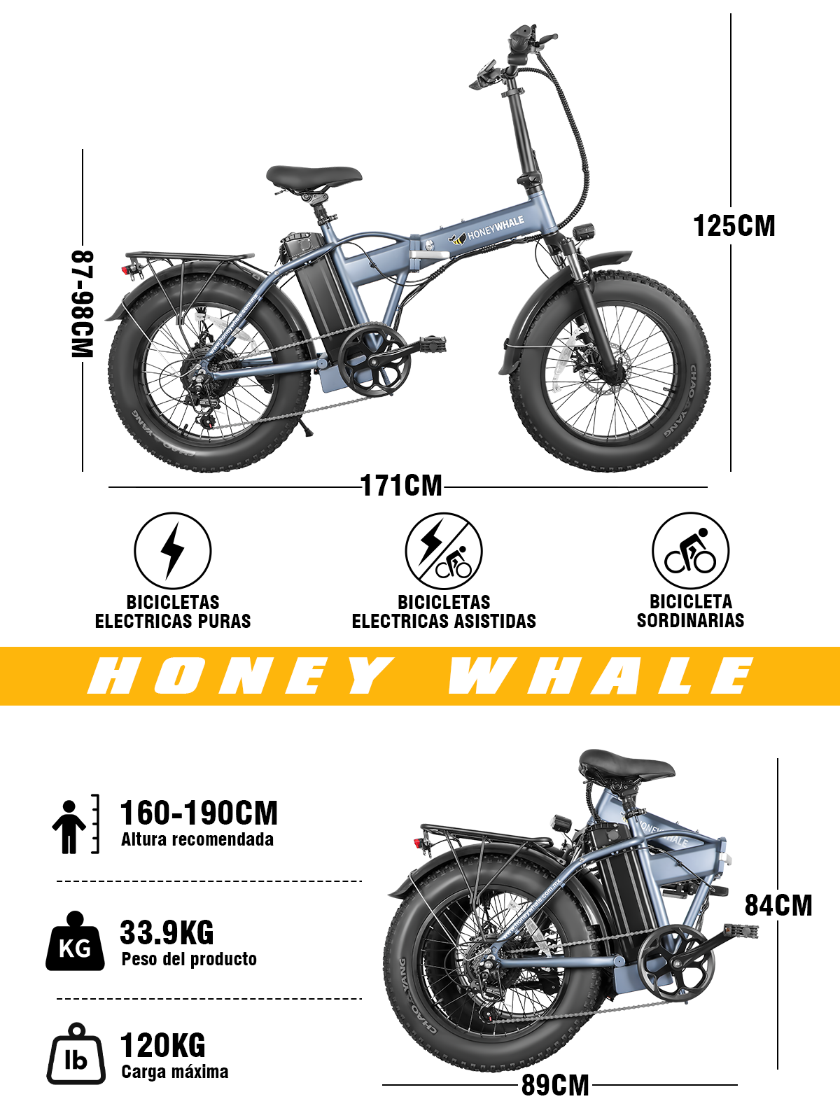 Foto 8 pulgar | Bicicleta Electrica Plegable Honey Whale F6-s Gris