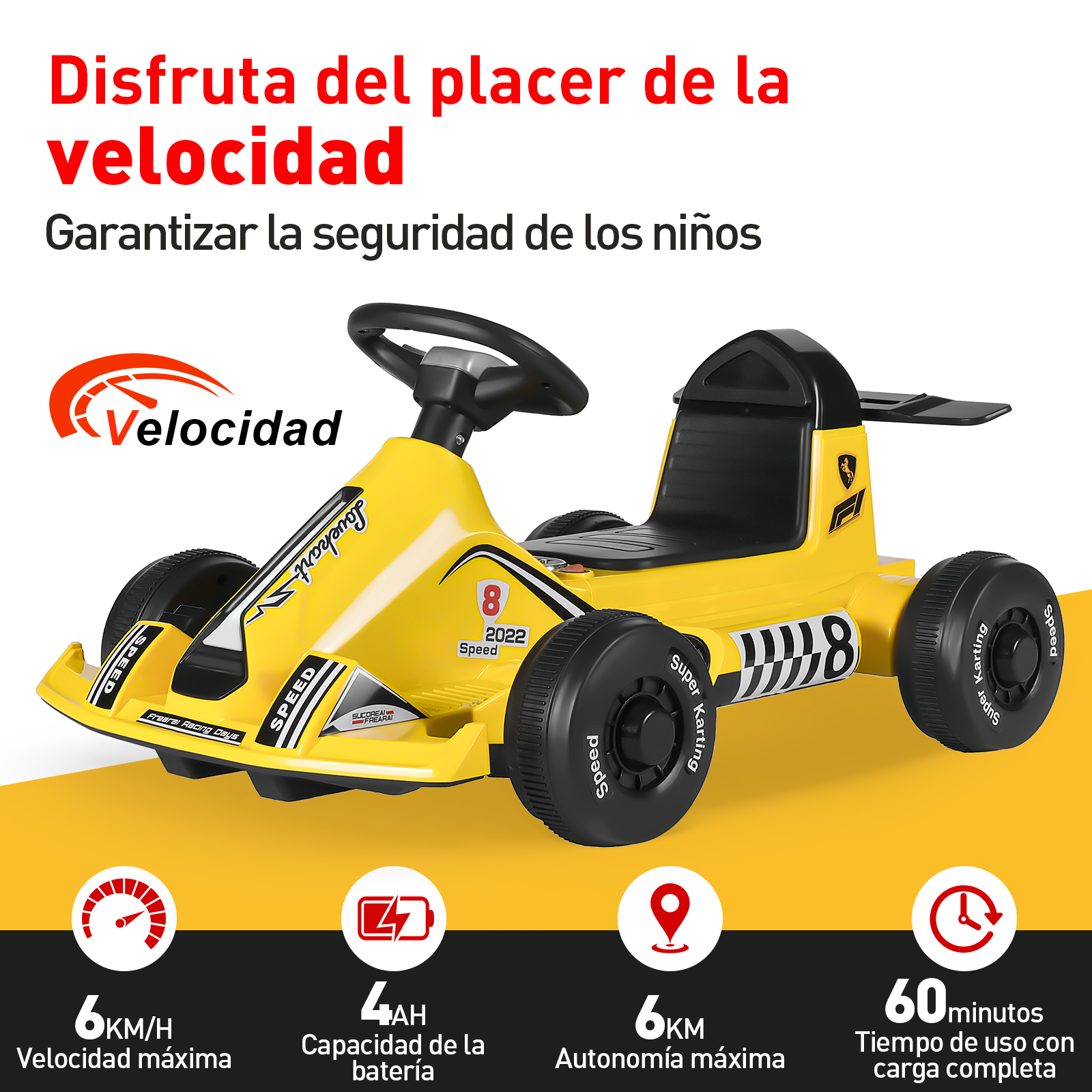 Foto 2 | Go Kart Eléctrico Infantil Honey Whale BDQ-9 Amarillo