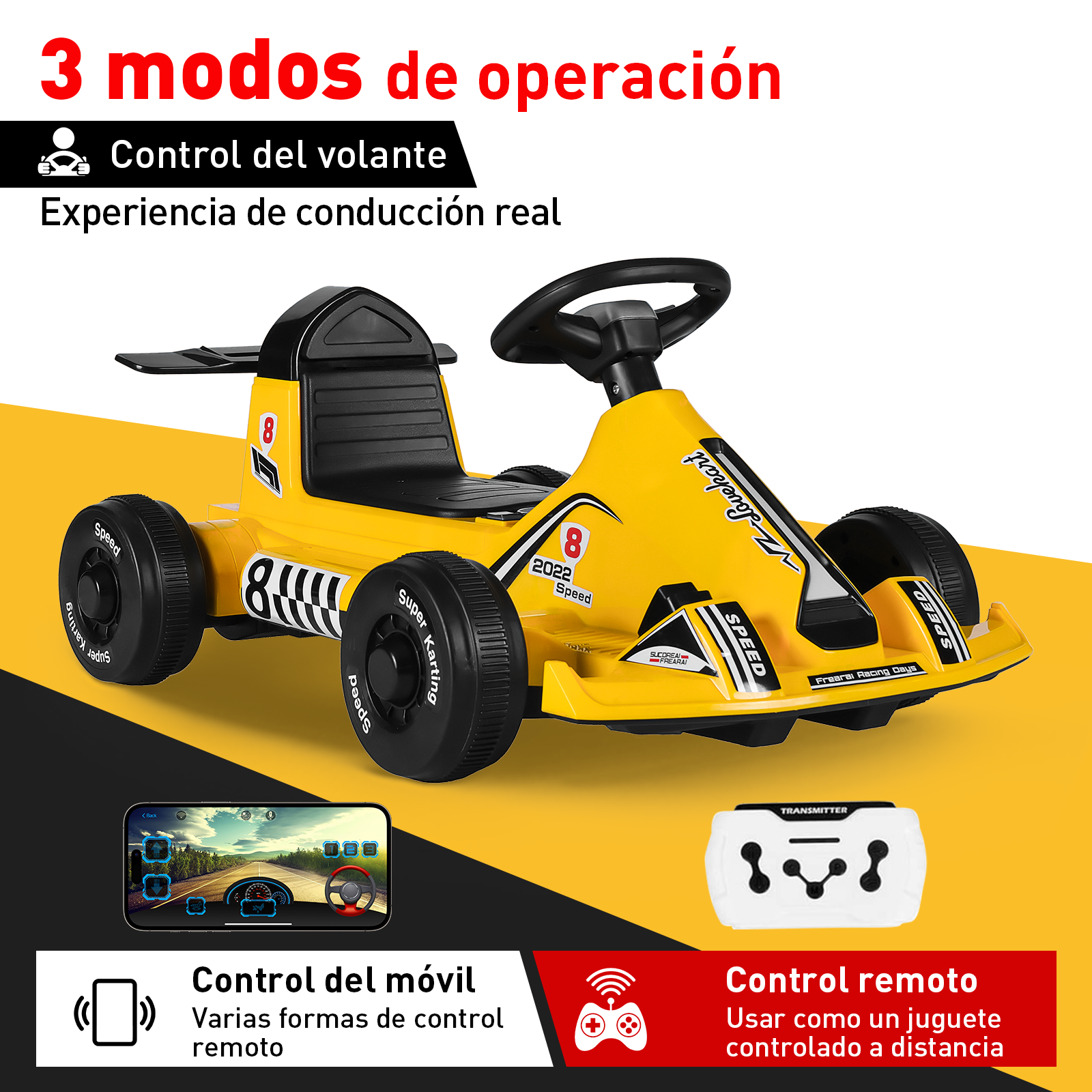 Foto 3 | Go Kart Eléctrico Infantil Honey Whale BDQ-9 Amarillo