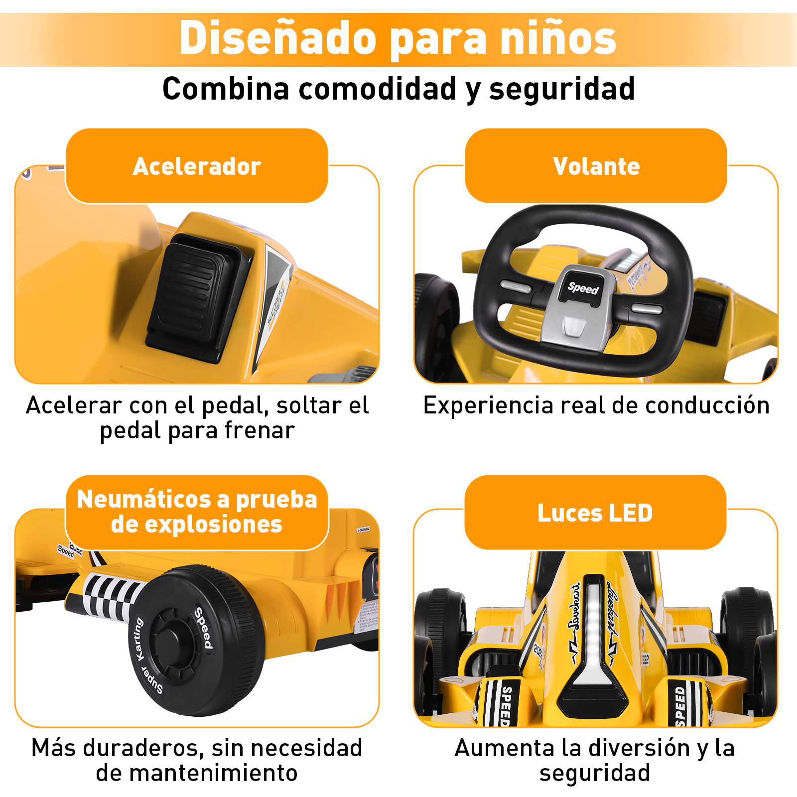 Foto 4 | Go Kart Eléctrico Infantil Honey Whale BDQ-9 Amarillo