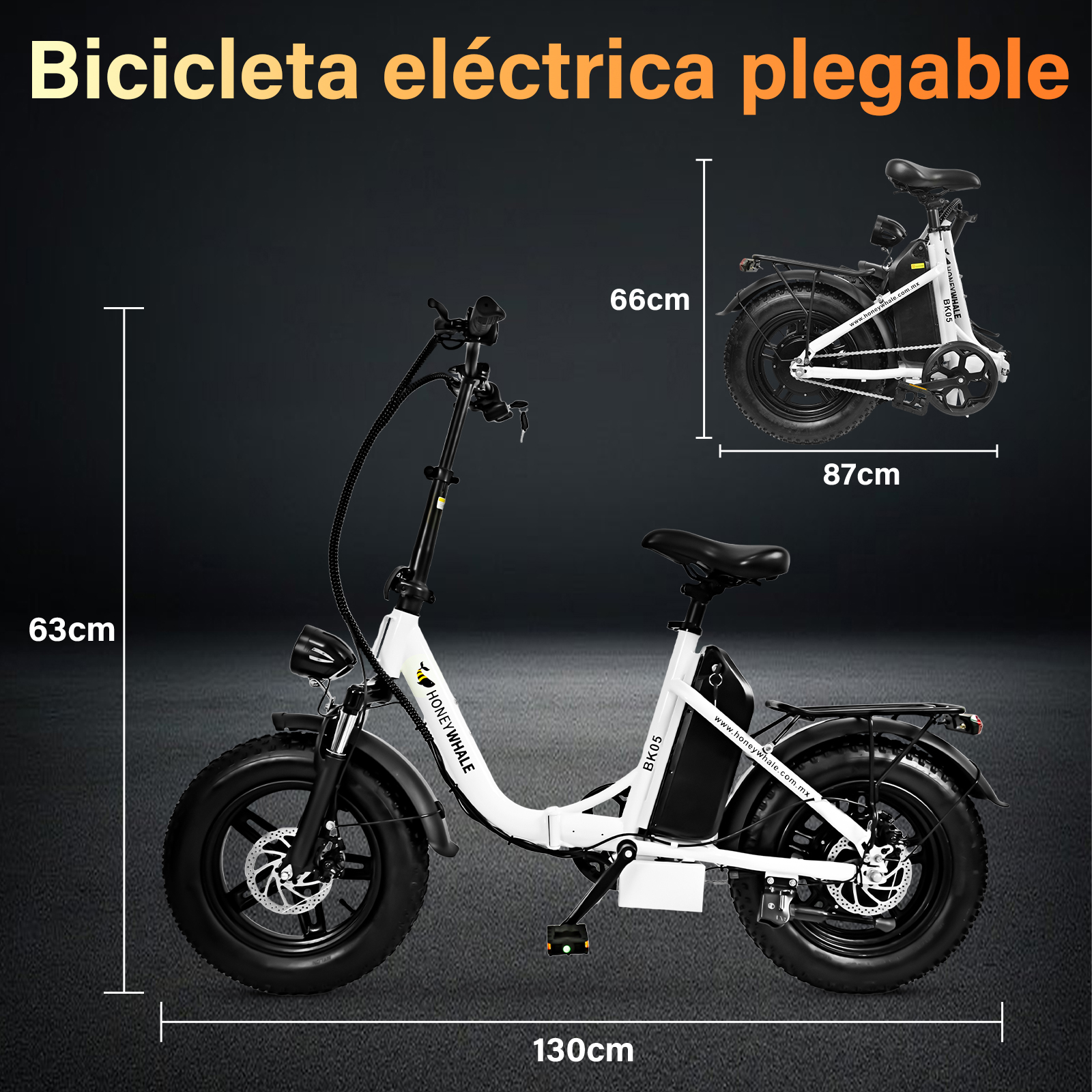 Foto 3 pulgar | Bicicleta Eléctrica Plegable Honey Whale Bk05 Blanca