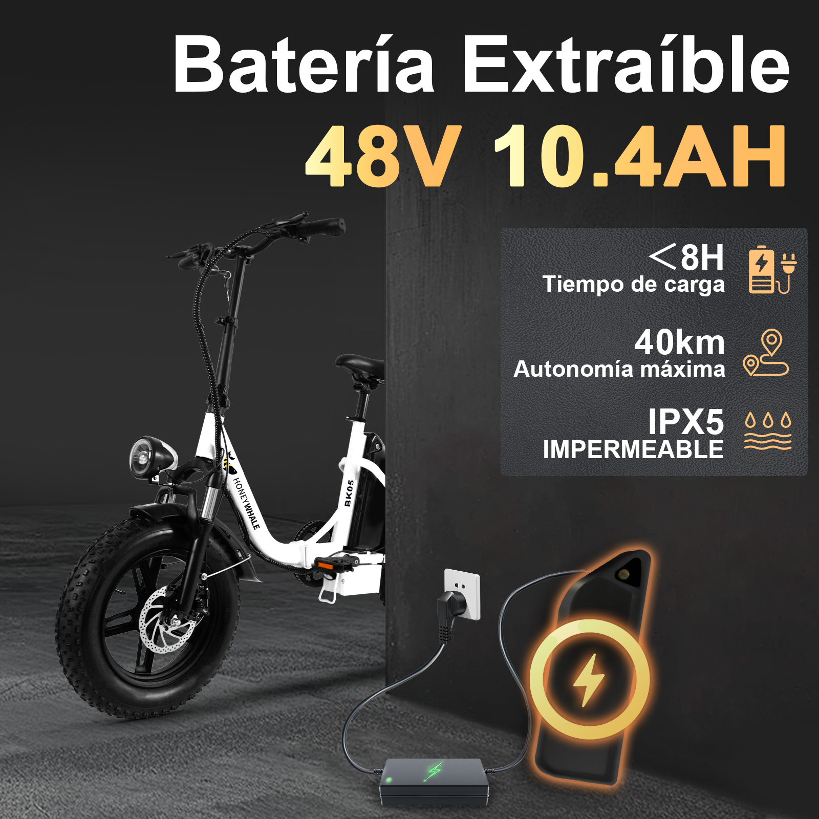 Foto 5 pulgar | Bicicleta Eléctrica Plegable Honey Whale Bk05 Blanca