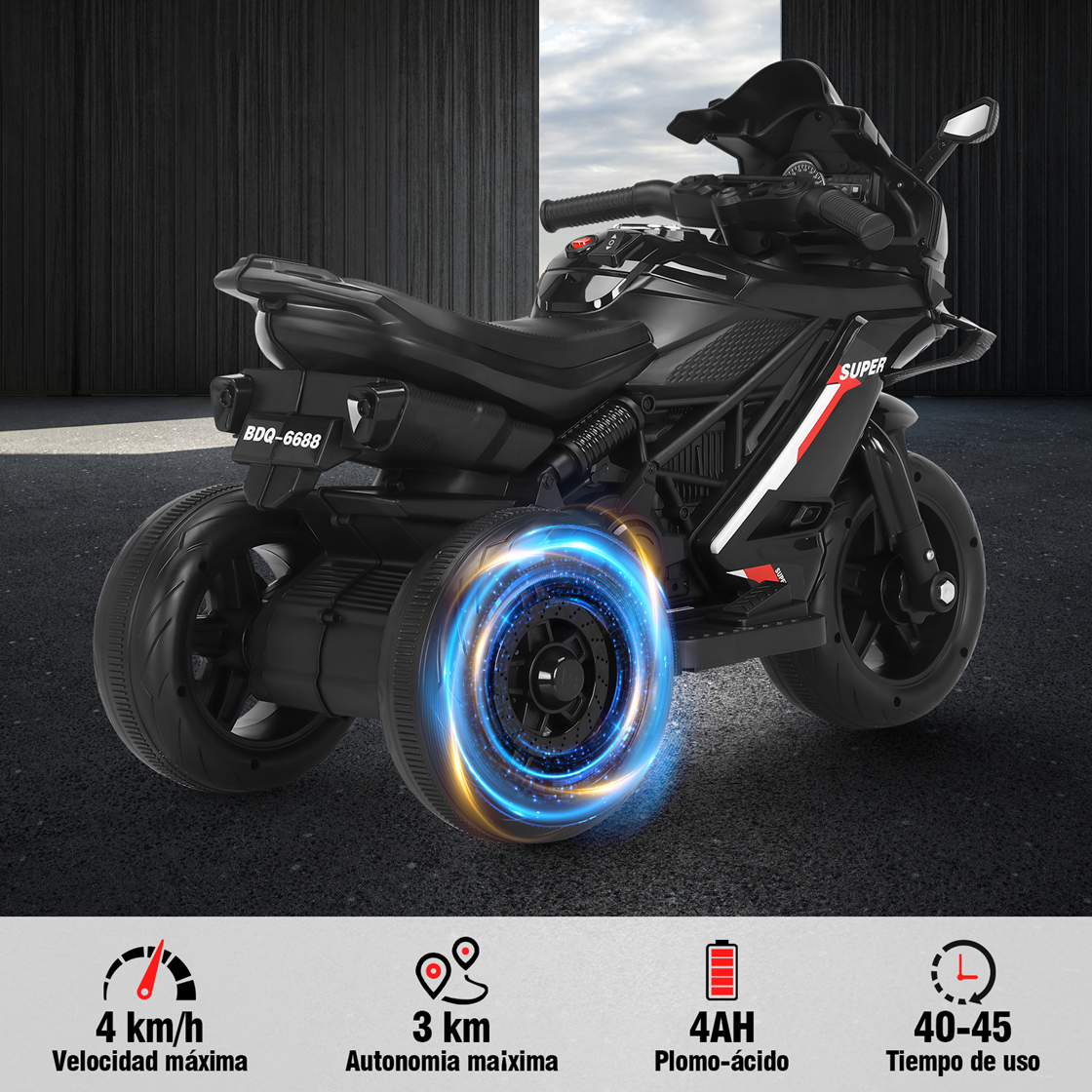 Foto 2 | Mini Moto Eléctrica Infantil Honey Whale Bdq-6688 Negra