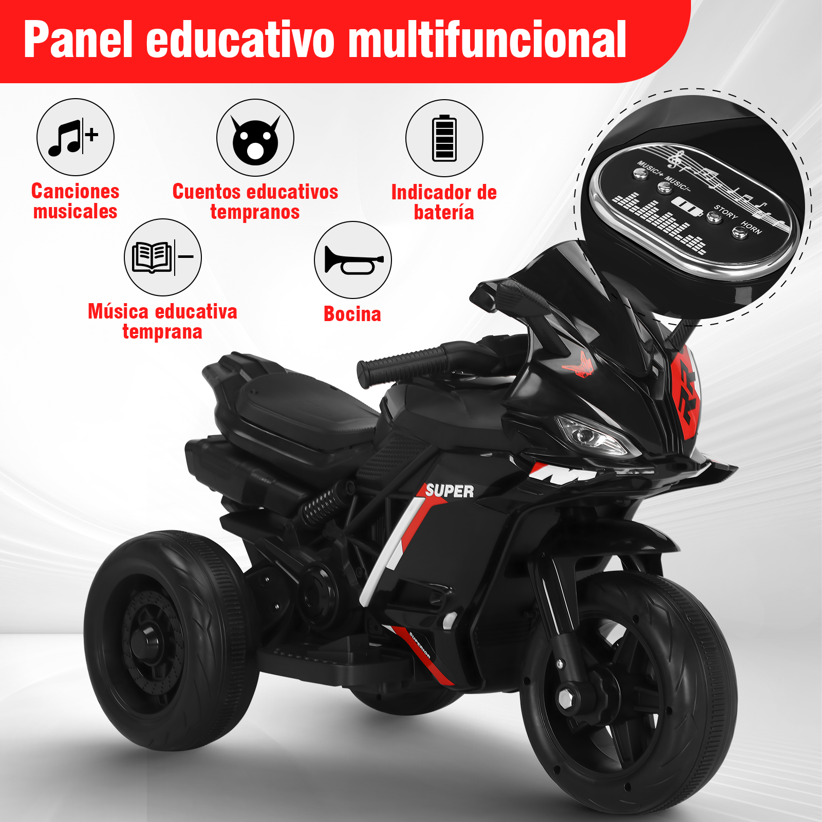 Foto 4 pulgar | Mini Moto Eléctrica Infantil Honey Whale Bdq-6688 Negra