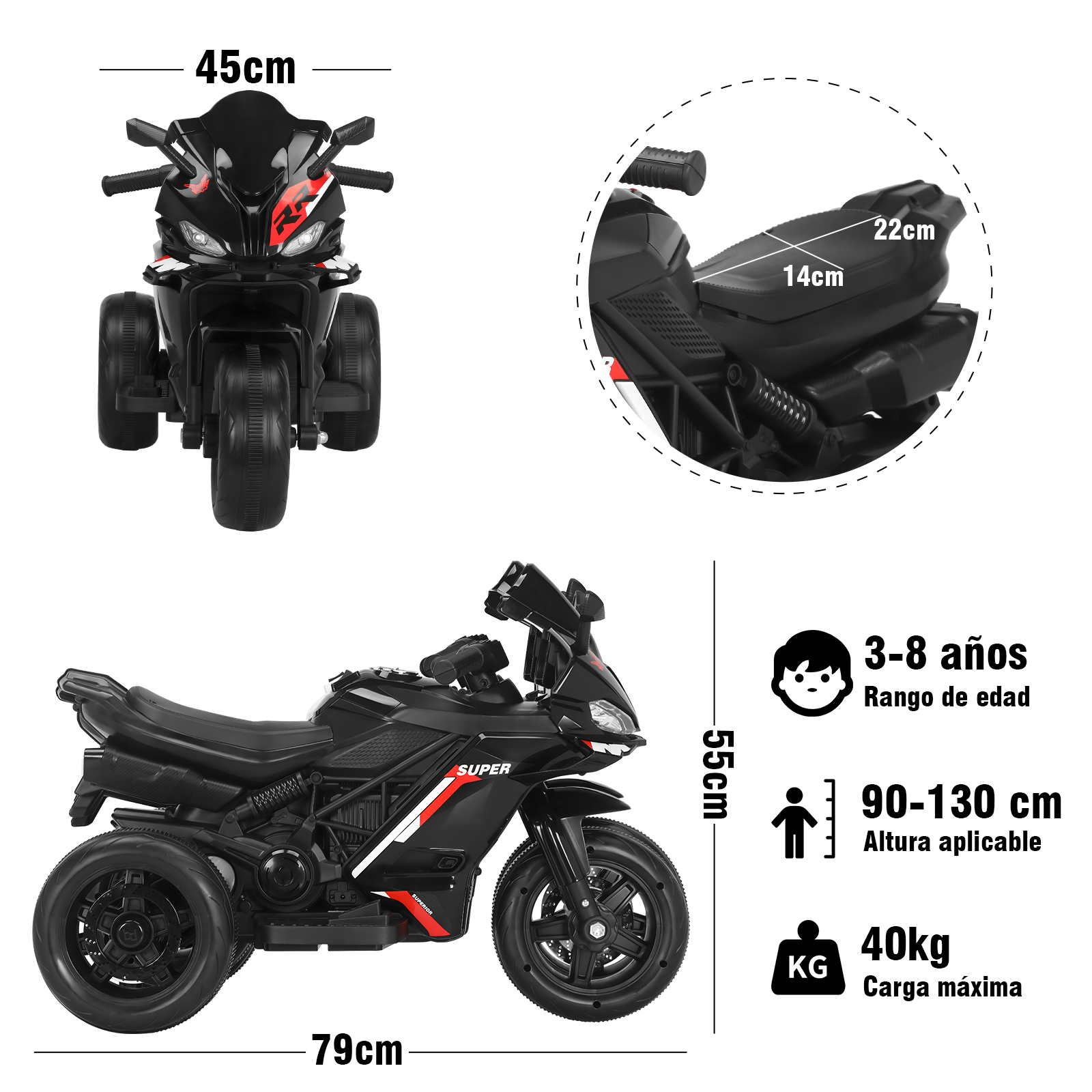 Foto 7 pulgar | Mini Moto Eléctrica Infantil Honey Whale Bdq-6688 Negra