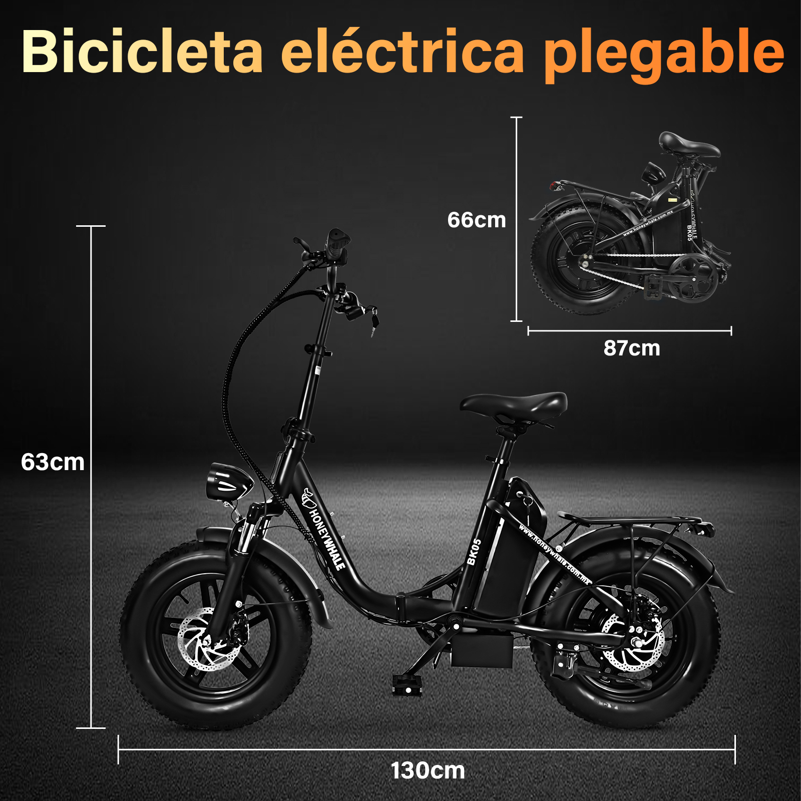 Foto 3 pulgar | Bicicleta Eléctrica Plegable Honey Whale Bk05 Negra