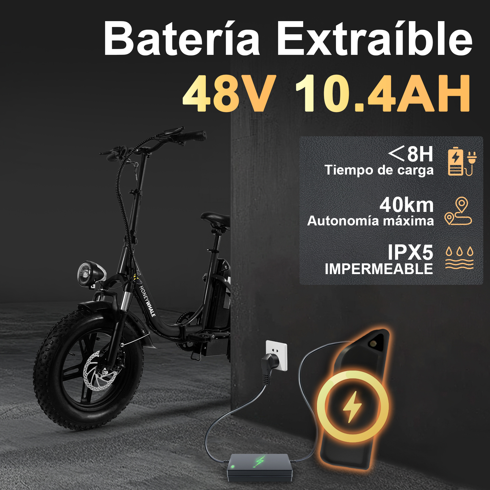 Foto 5 pulgar | Bicicleta Eléctrica Plegable Honey Whale Bk05 Negra