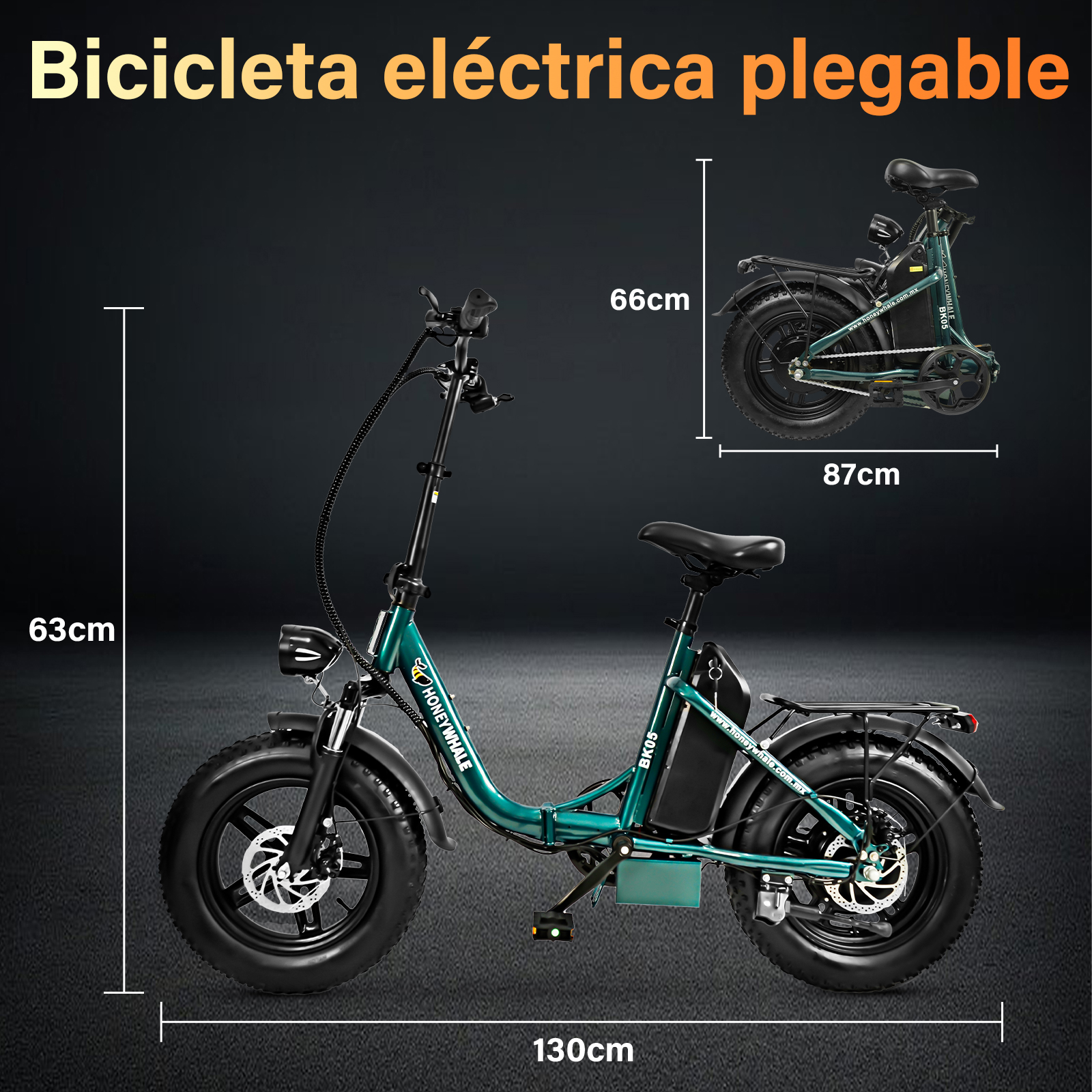 Foto 3 pulgar | Bicicleta Eléctrica Plegable Honey Whale Bk05 Verde