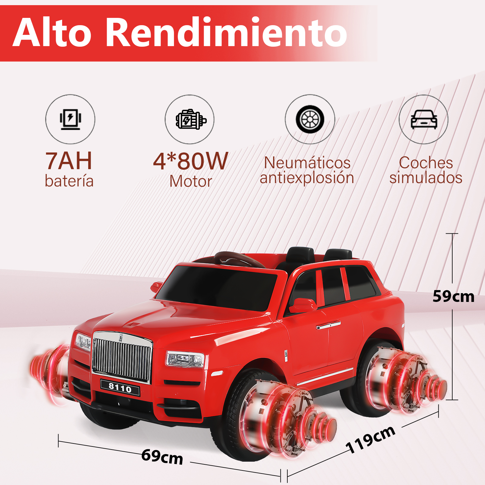 Foto 3 pulgar | Montable Electrico Infantil 4x4 Honey Whale Bdq-8110 Rojo
