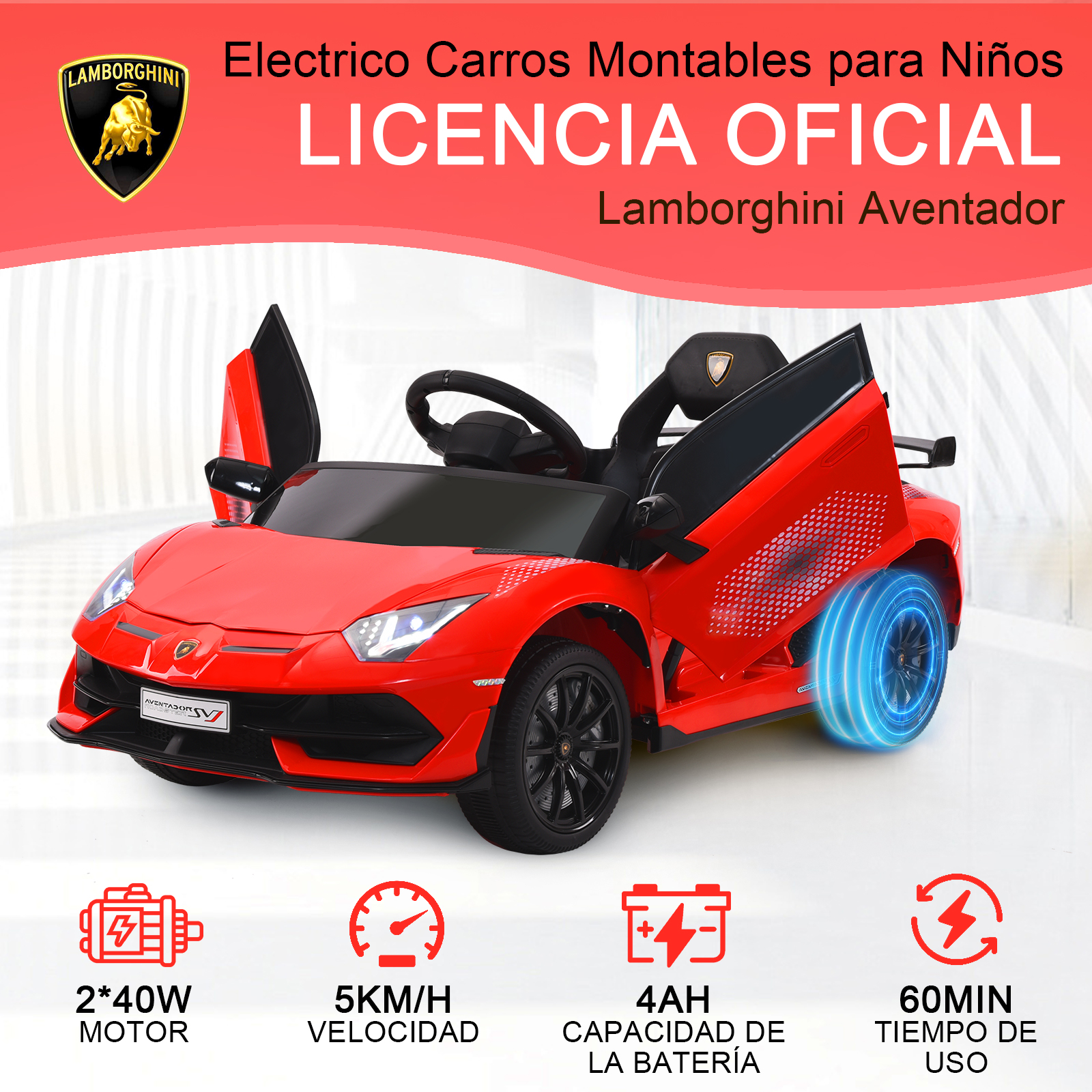 Foto 3 pulgar | Montable Eléctrico Infantil Deportivo Honey Whale Bdq-018 Rojo