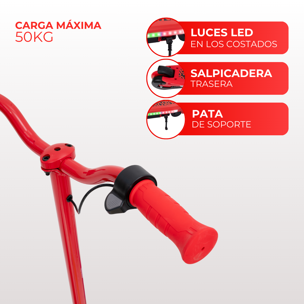 Foto 3 | Patín Eléctrico Eco-forte Sg09 Scooter Con Pata De Soporte Rojo
