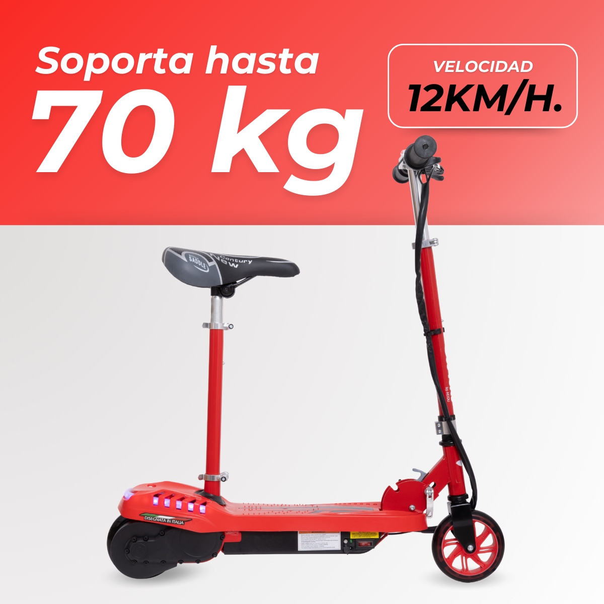 Foto 4 pulgar | Scooter Patín Eléctrico Eco-forte Luces Cd06-s 120w 12km/h Rojo