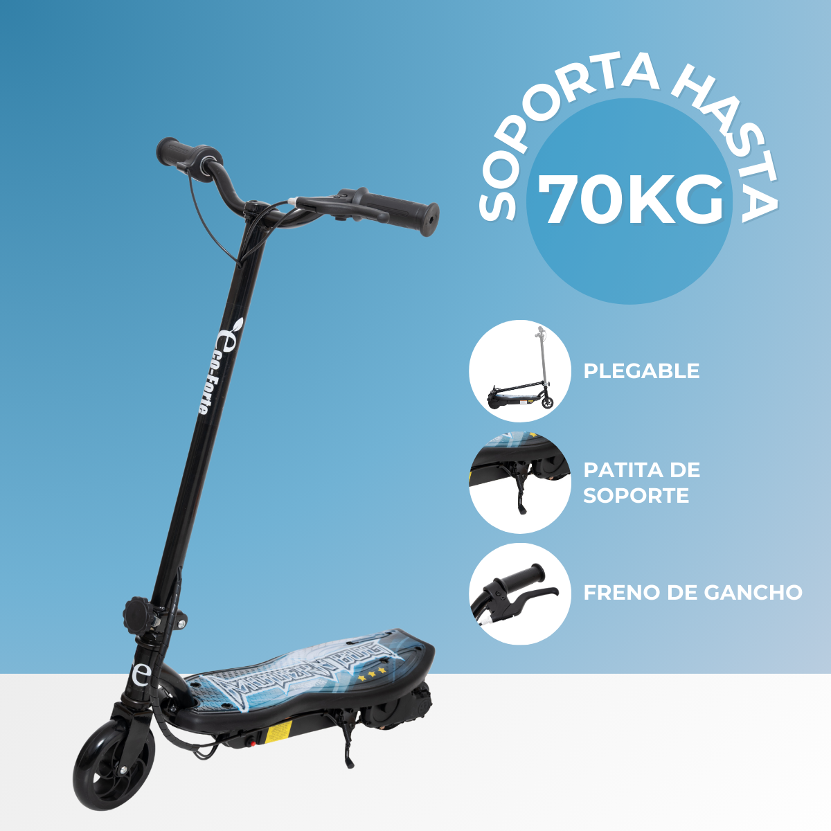 Foto 4 pulgar | Scooter Patín Eléctrico Eco-forte Plegable 24v 120w 12km/h Negro