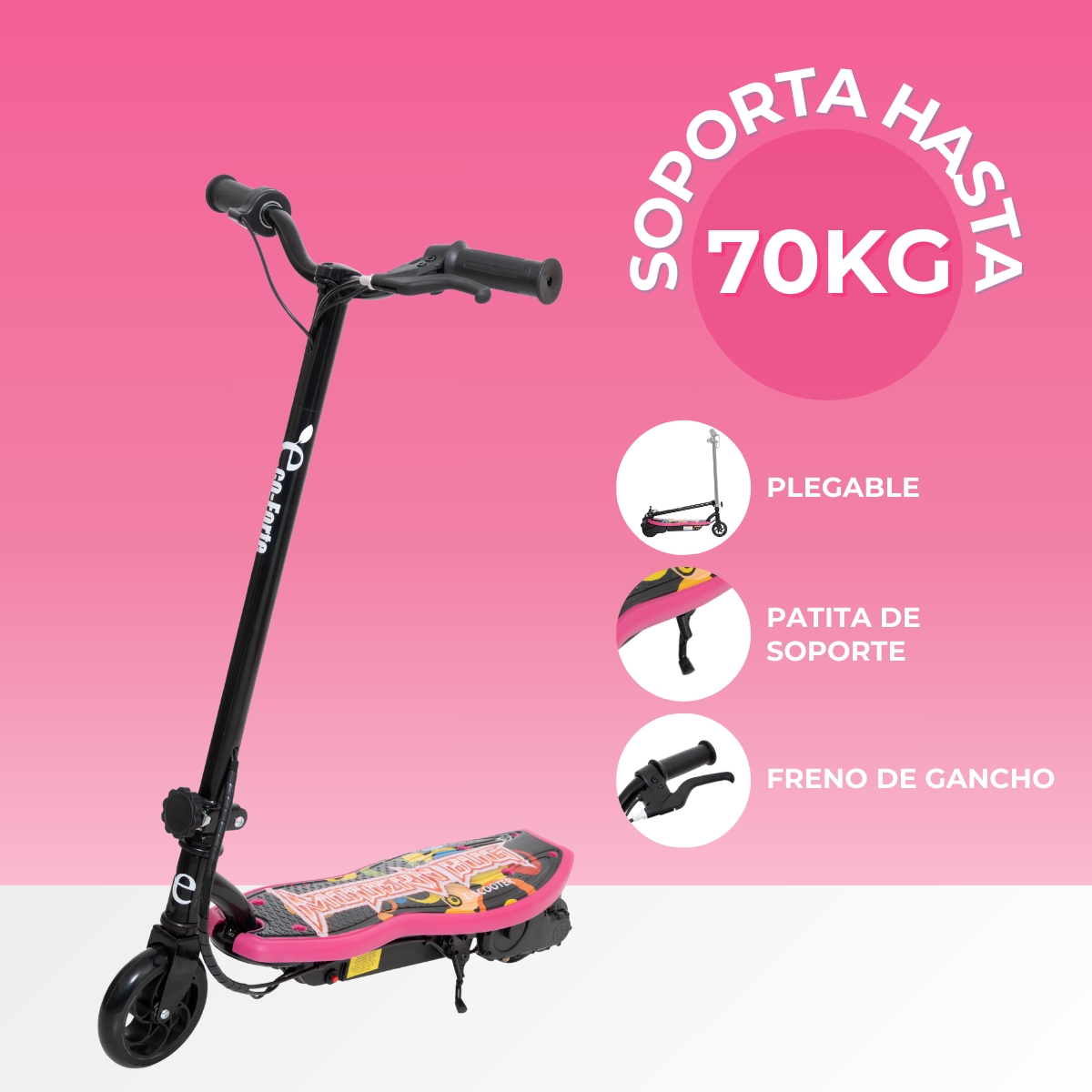 Foto 4 pulgar | Scooter Patín Eléctrico Eco-forte Plegable 24v 120w 12km/h Rosa