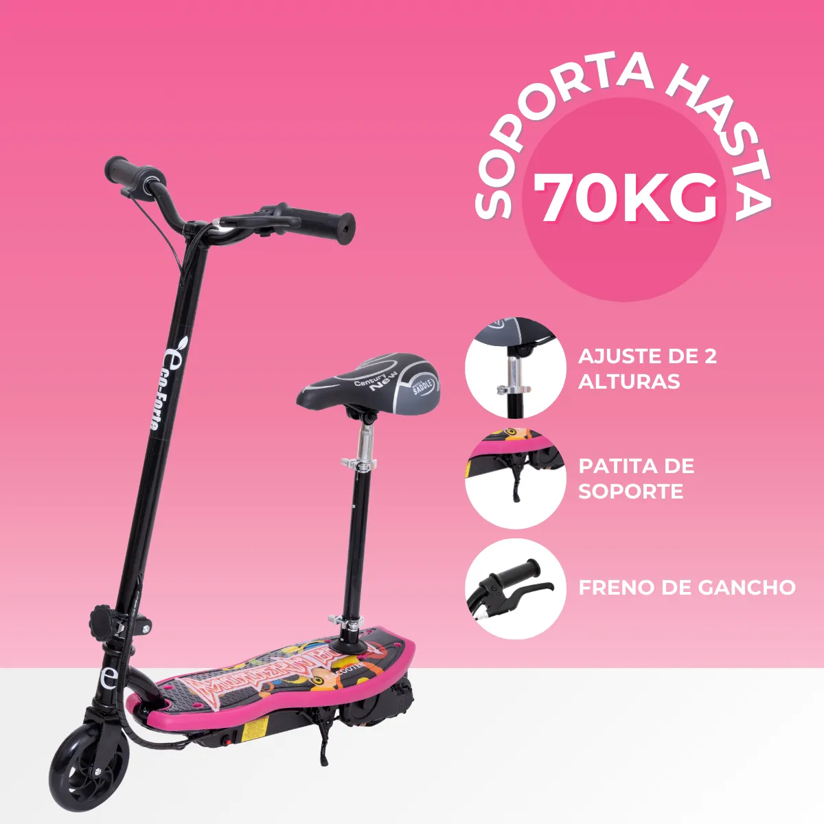 Foto 4 pulgar | Scooter Patín Eléctrico Eco-forte Cd10a Asiento 120w 12km/h Rosa