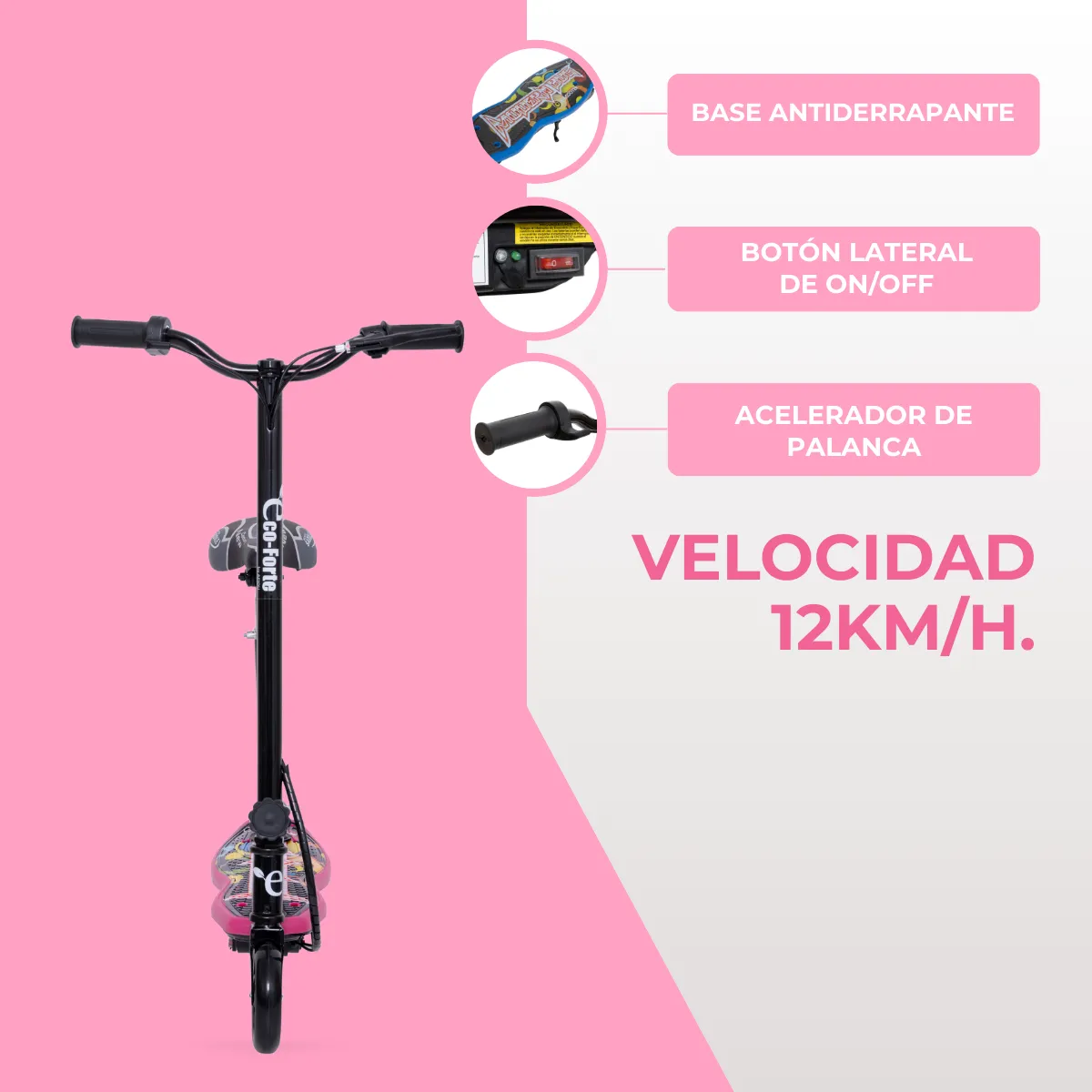 Foto 5 pulgar | Scooter Patín Eléctrico Eco-forte Cd10a Asiento 120w 12km/h Rosa