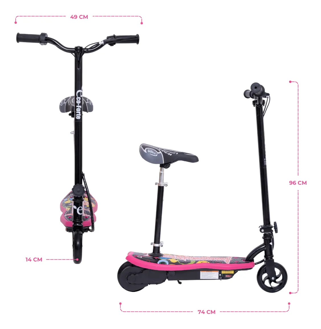 Foto 7 pulgar | Scooter Patín Eléctrico Eco-forte Cd10a Asiento 120w 12km/h Rosa